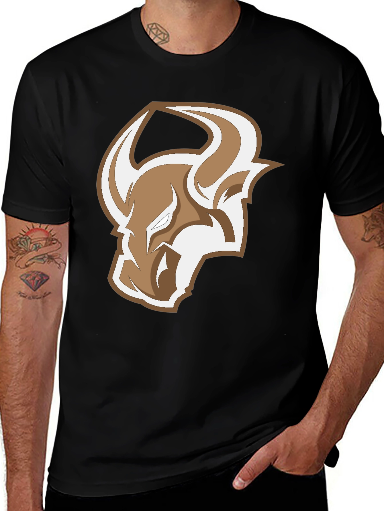 Bull Logo Graphic Tee - Stylish Mens Black T-Shirt