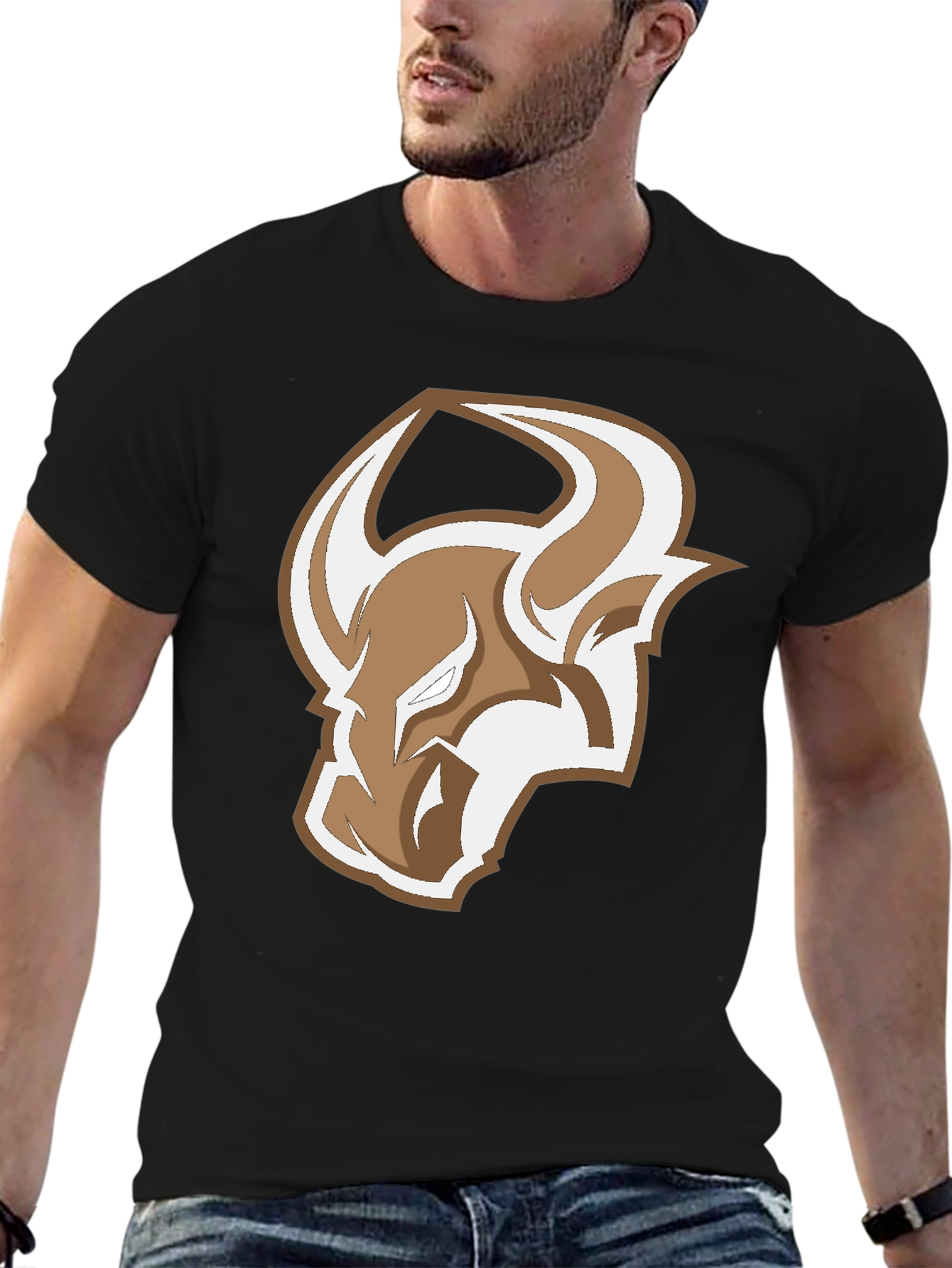 Bull Logo Graphic Tee - Stylish Mens Black T-Shirt