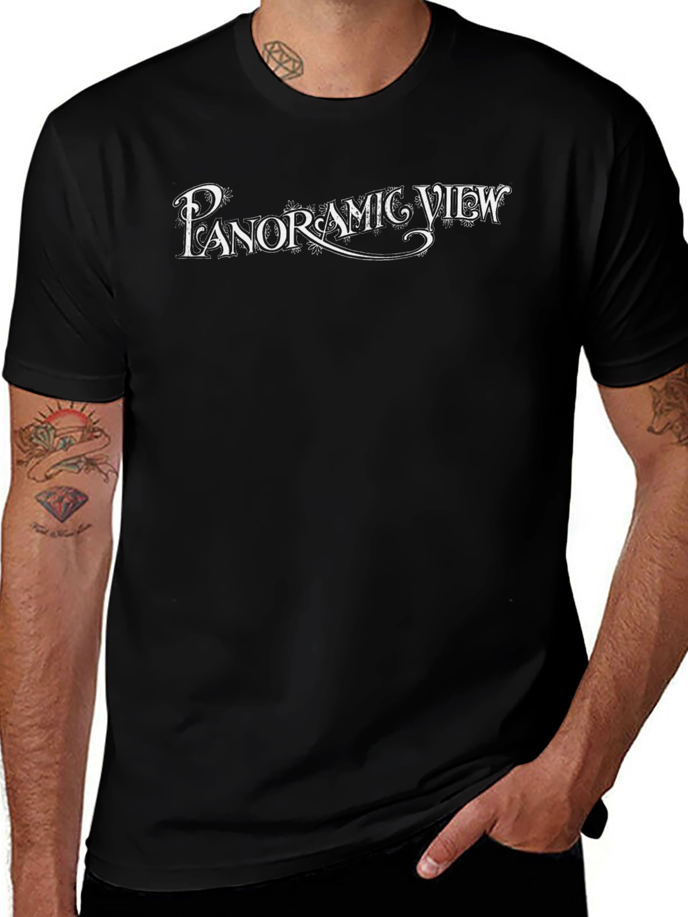 Panoramic View Graphic Tee - Stylish Black T-Shirt