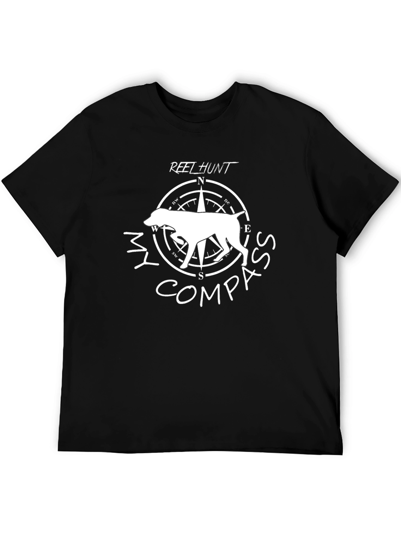 Reel Hunt Compass Dog Graphic T-Shirt