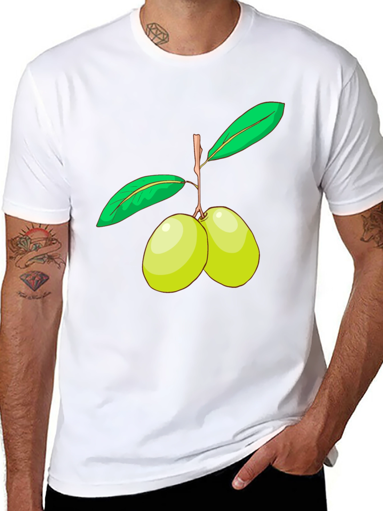 Olive Branch Graphic Tee - Black Cotton Shirt