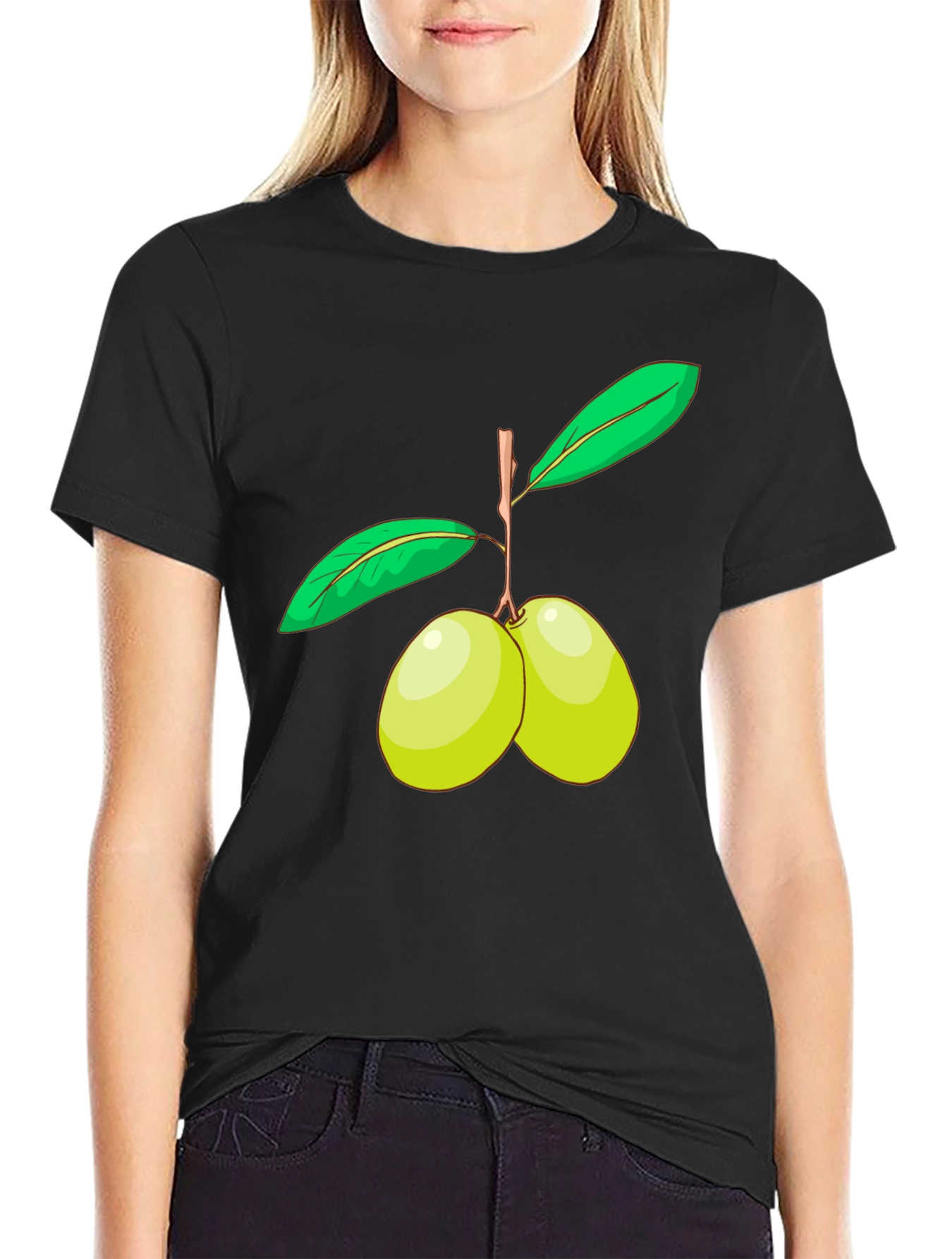 Olive Branch Graphic Tee - Black Cotton Shirt