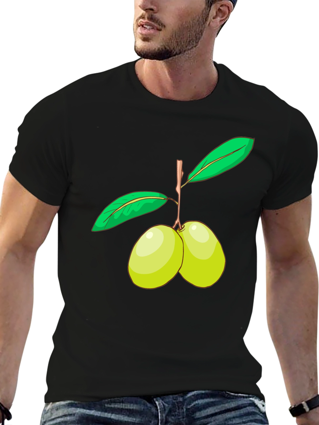 Olive Branch Graphic Tee - Black Cotton Shirt