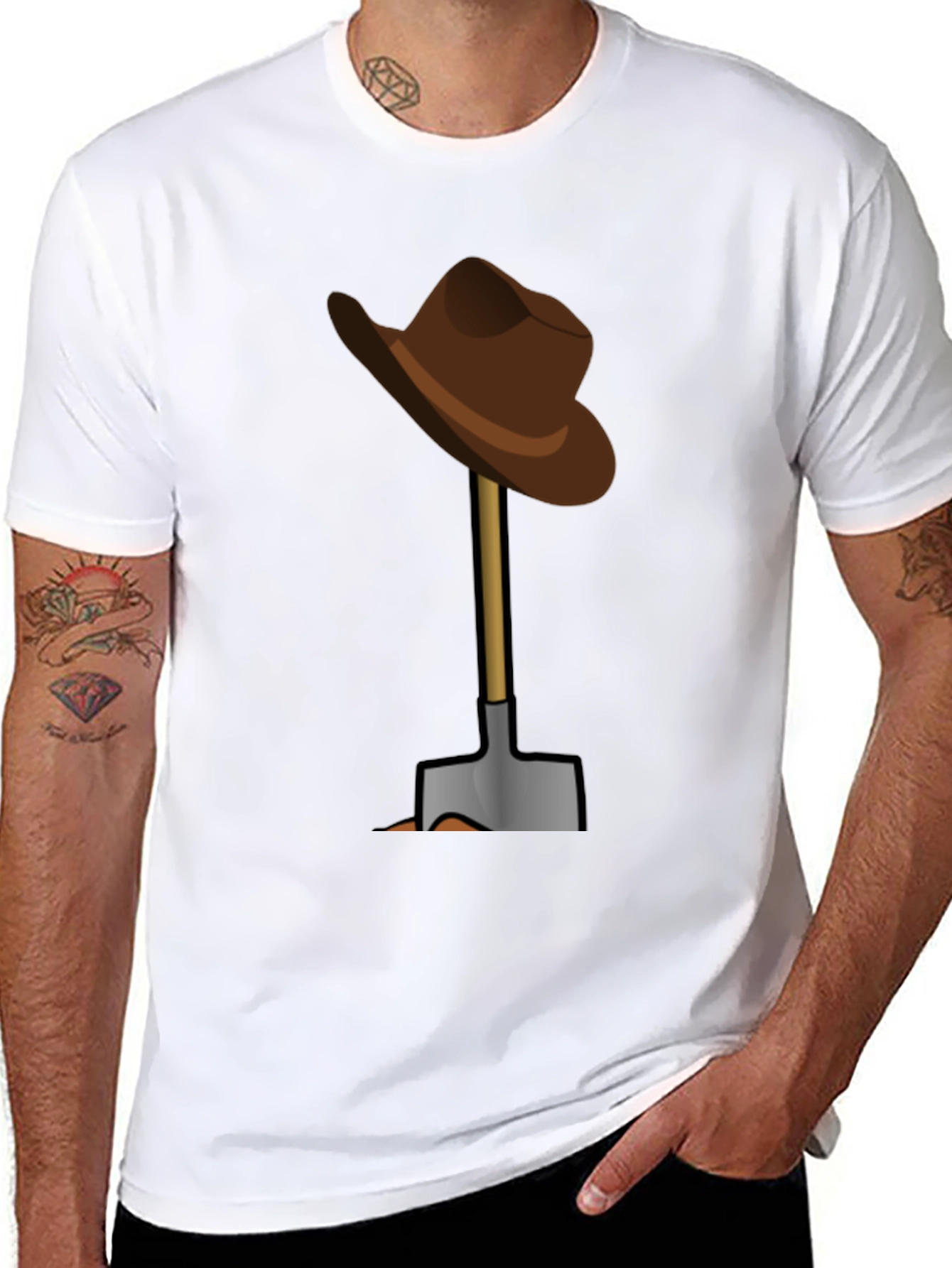 Funny T-Shirt: Hat on Shovel Graphic Tee