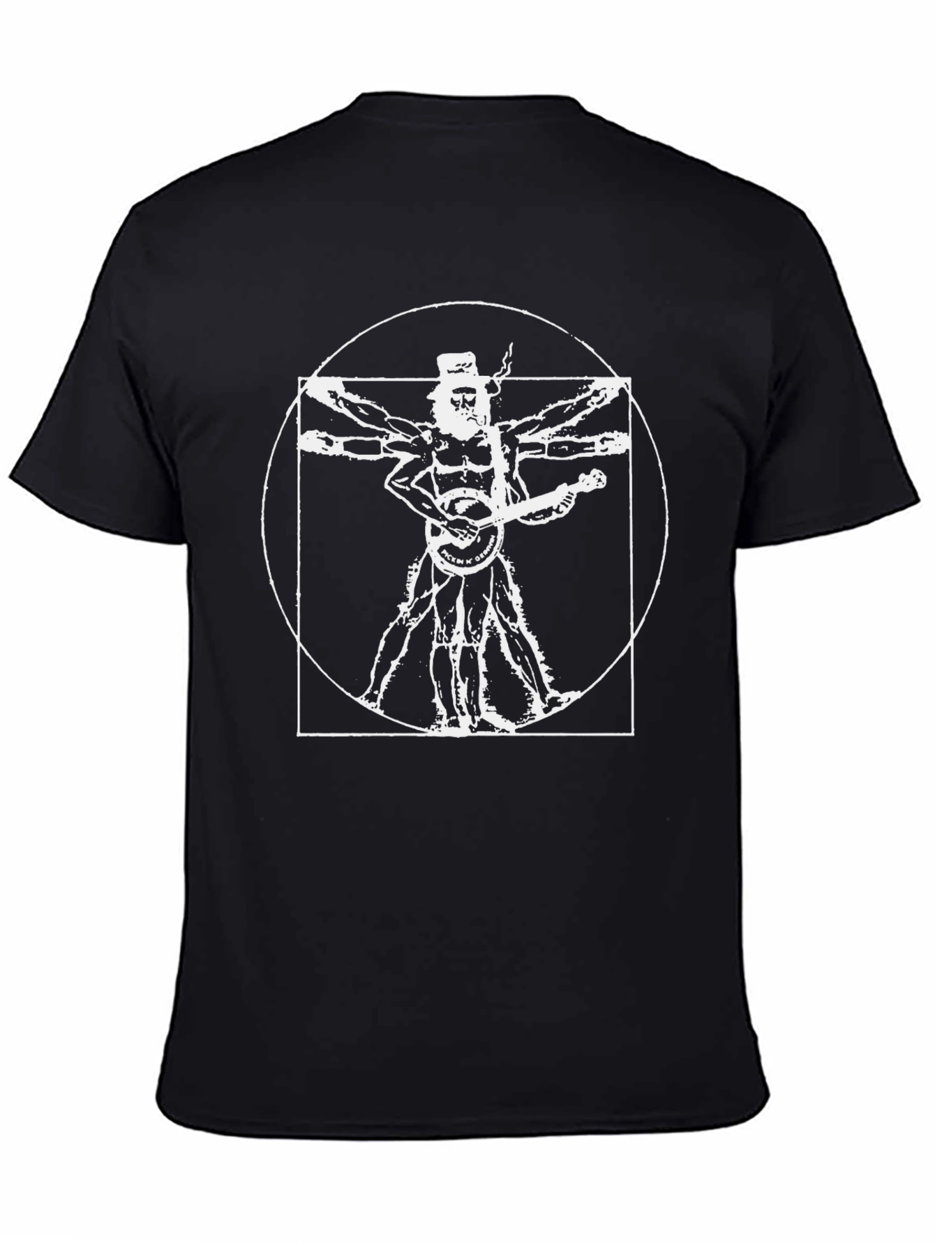 Vitruvian Banjo Man Graphic Tee - Black Cotton T-Shirt