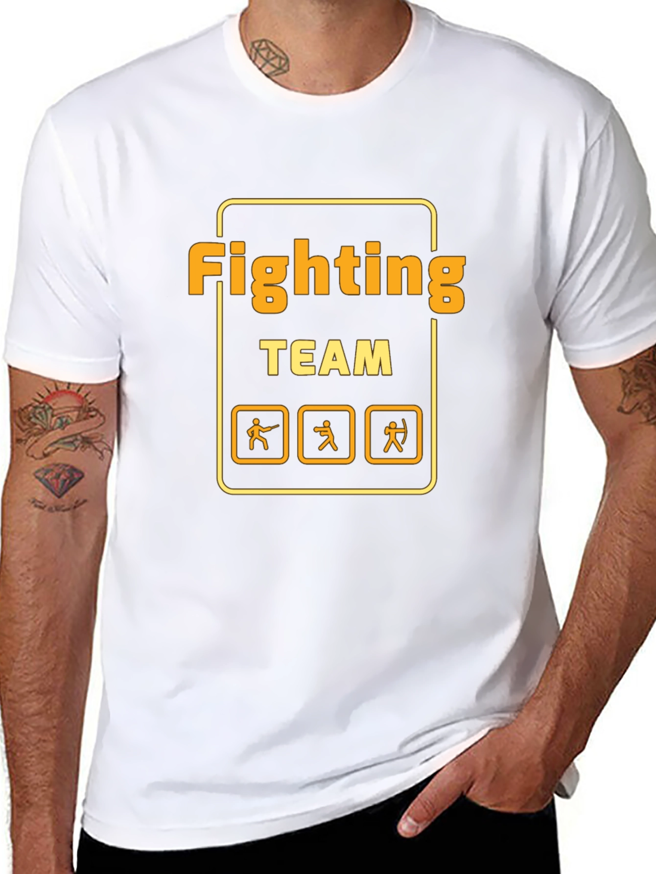 Fighting Team Graphic T-Shirt - Black Crew Neck