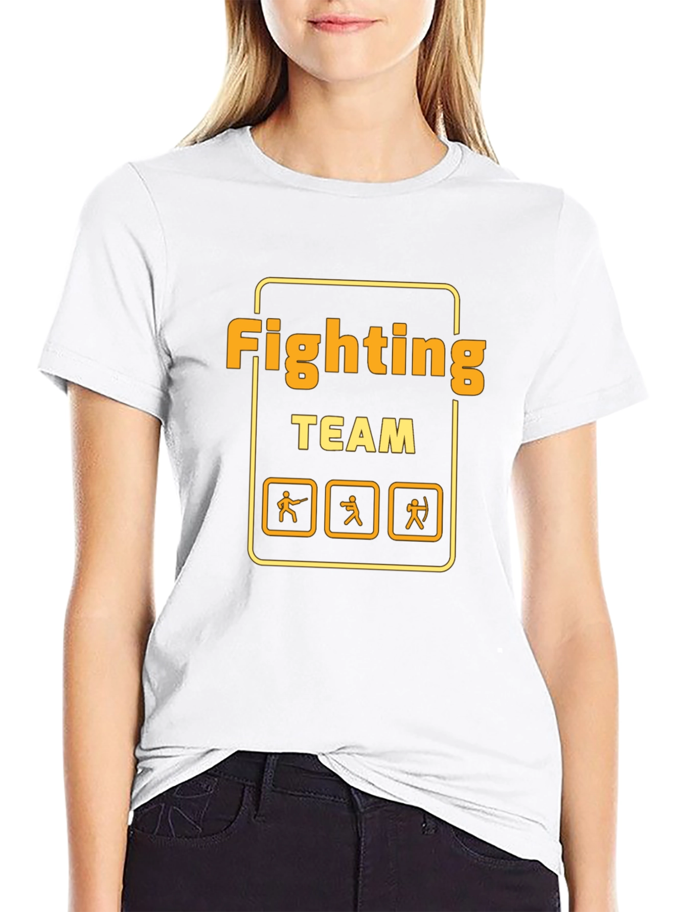 Fighting Team Graphic T-Shirt - Black Crew Neck