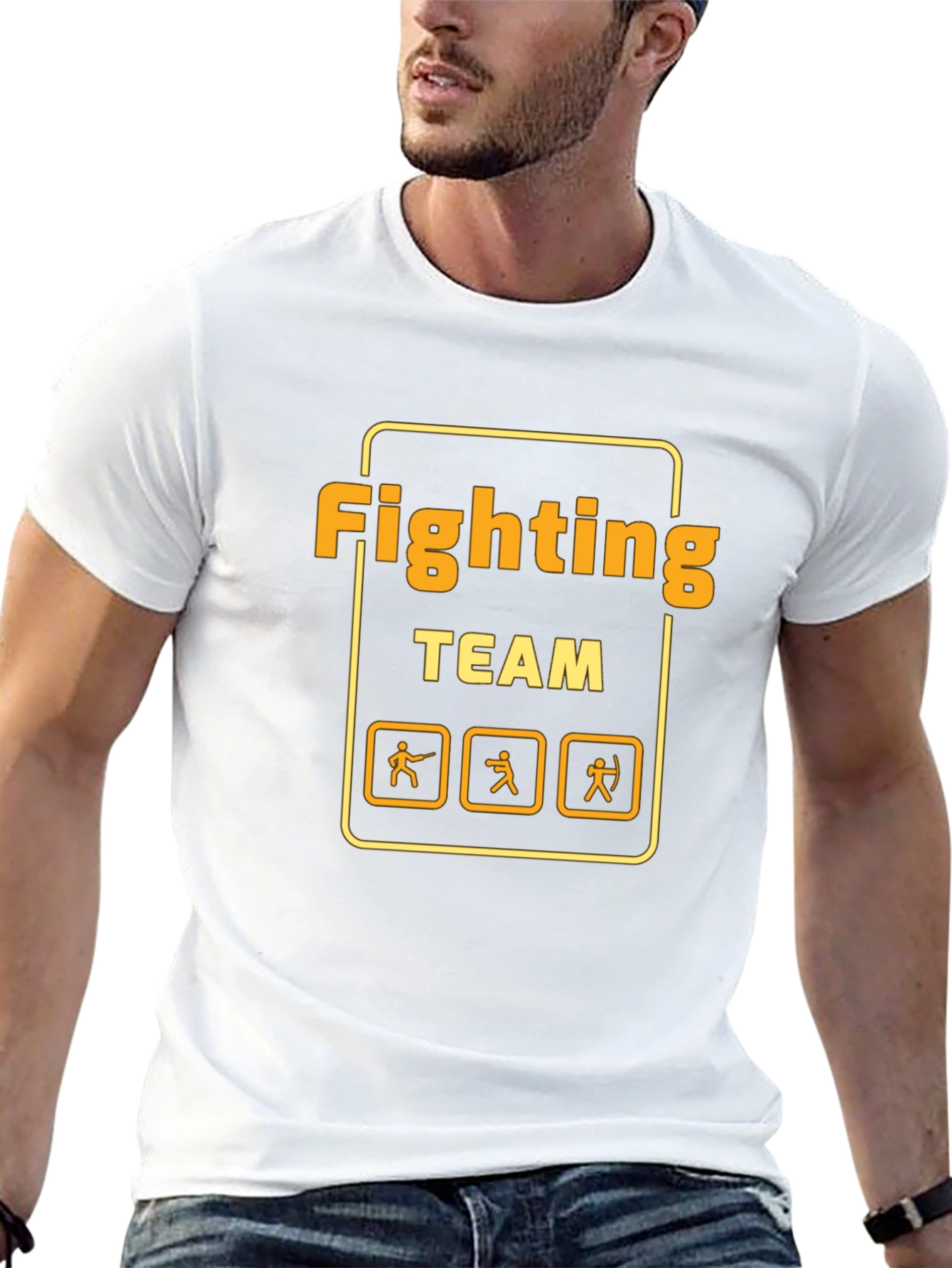 Fighting Team Graphic T-Shirt - Black Crew Neck