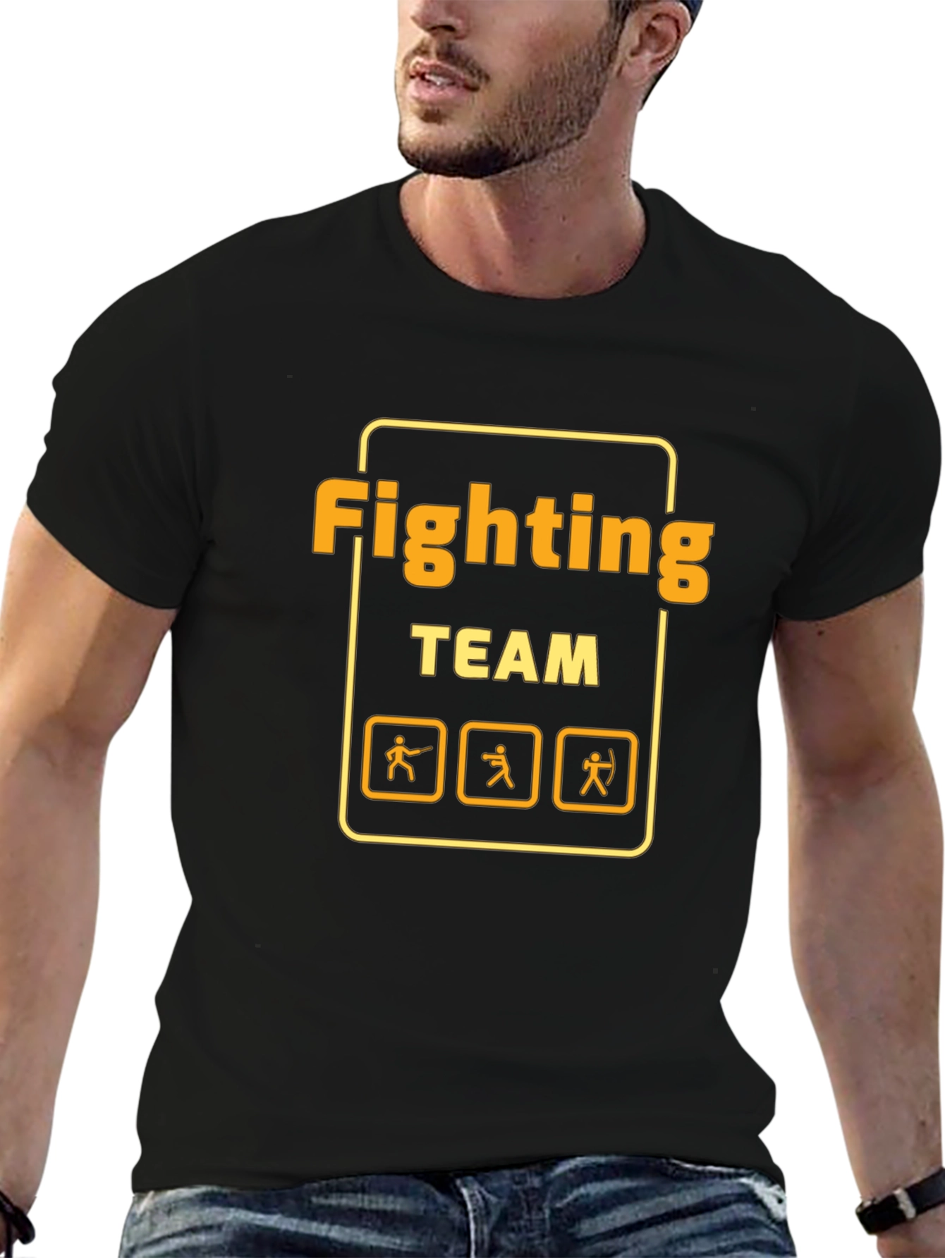 Fighting Team Graphic T-Shirt - Black Crew Neck