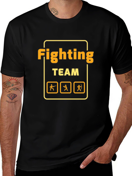 Fighting Team Graphic T-Shirt - Black Crew Neck