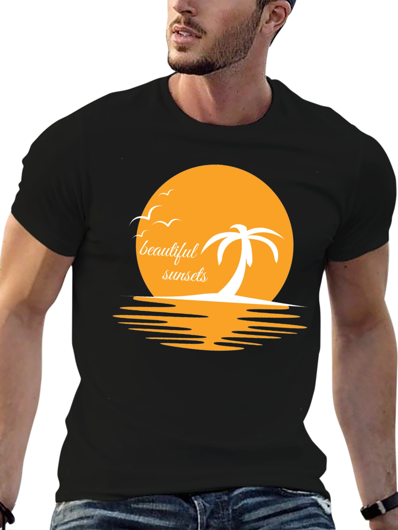Sunset Palm Graphic Tee - Beach Vibes
