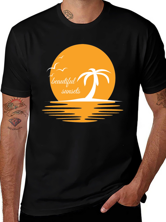 Sunset Palm Graphic Tee - Beach Vibes