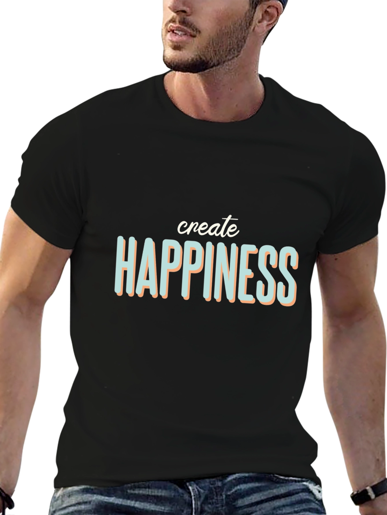 Create Happiness Graphic Tee - Black Casual T-Shirt
