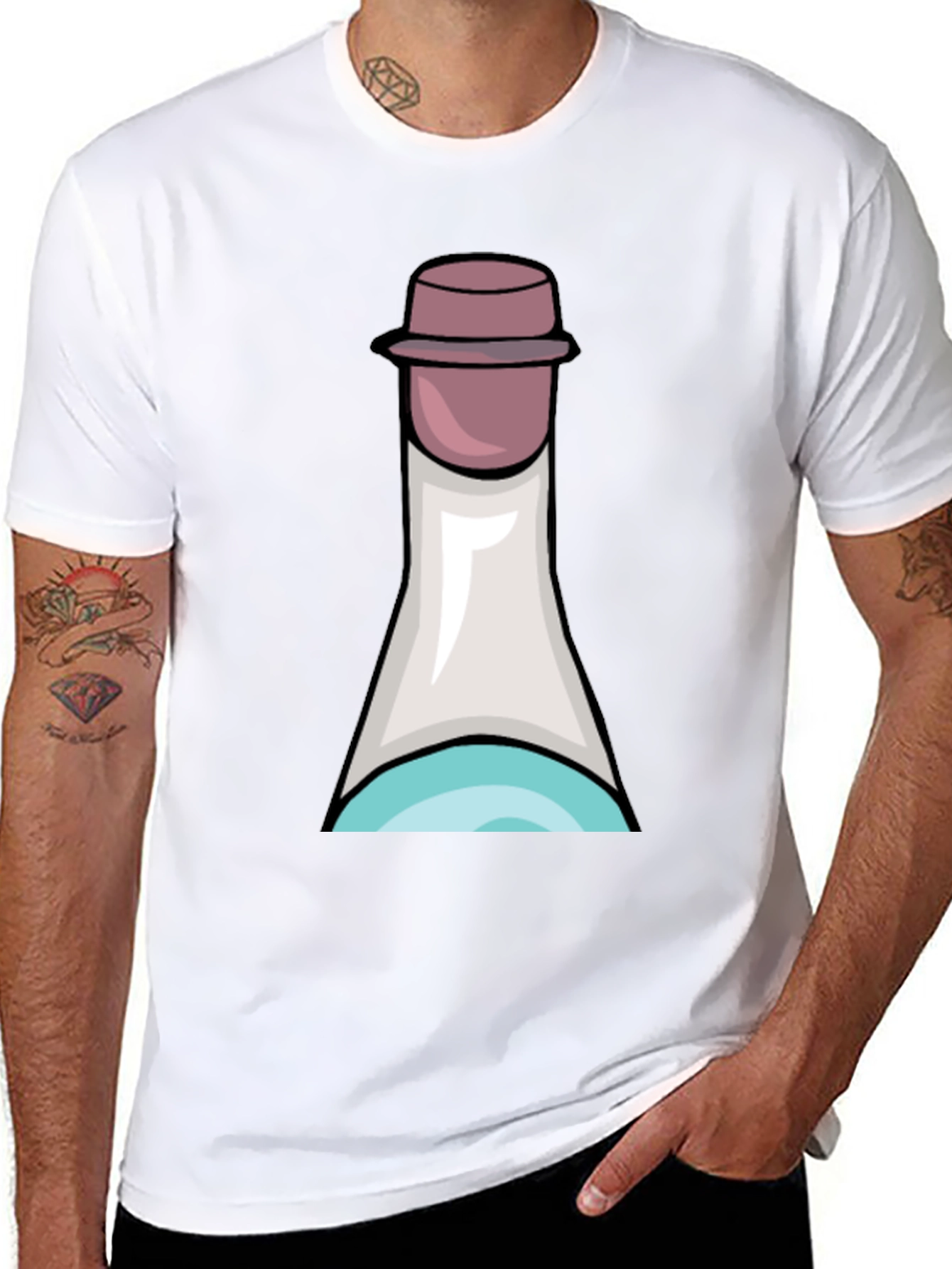 Fun Cartoon Bottle T-Shirt - Black Cotton Tee