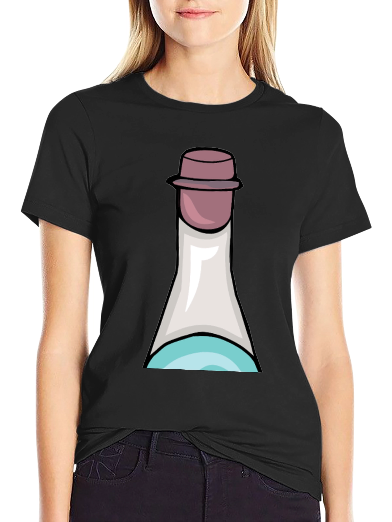 Fun Cartoon Bottle T-Shirt - Black Cotton Tee