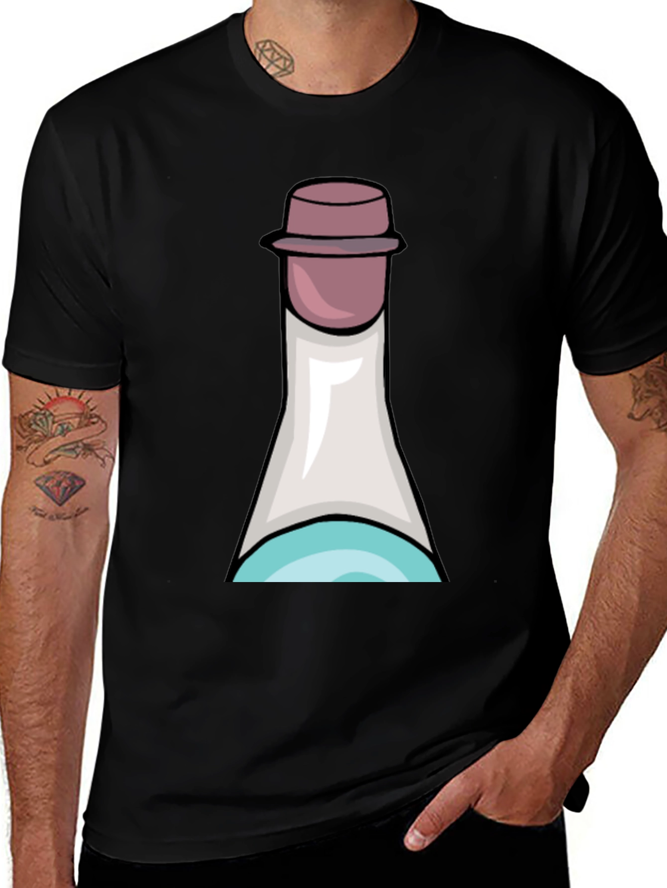Fun Cartoon Bottle T-Shirt - Black Cotton Tee
