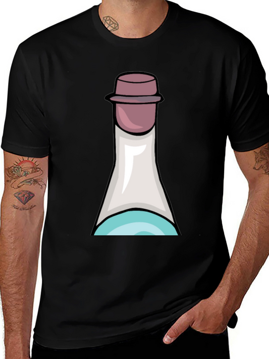 Fun Cartoon Bottle T-Shirt - Black Cotton Tee