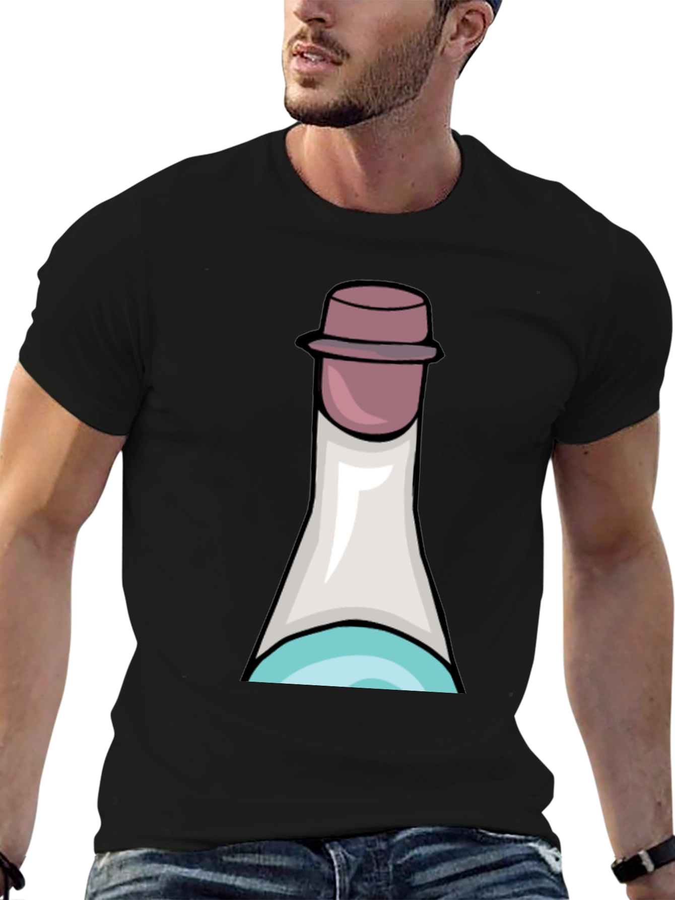 Fun Cartoon Bottle T-Shirt - Black Cotton Tee