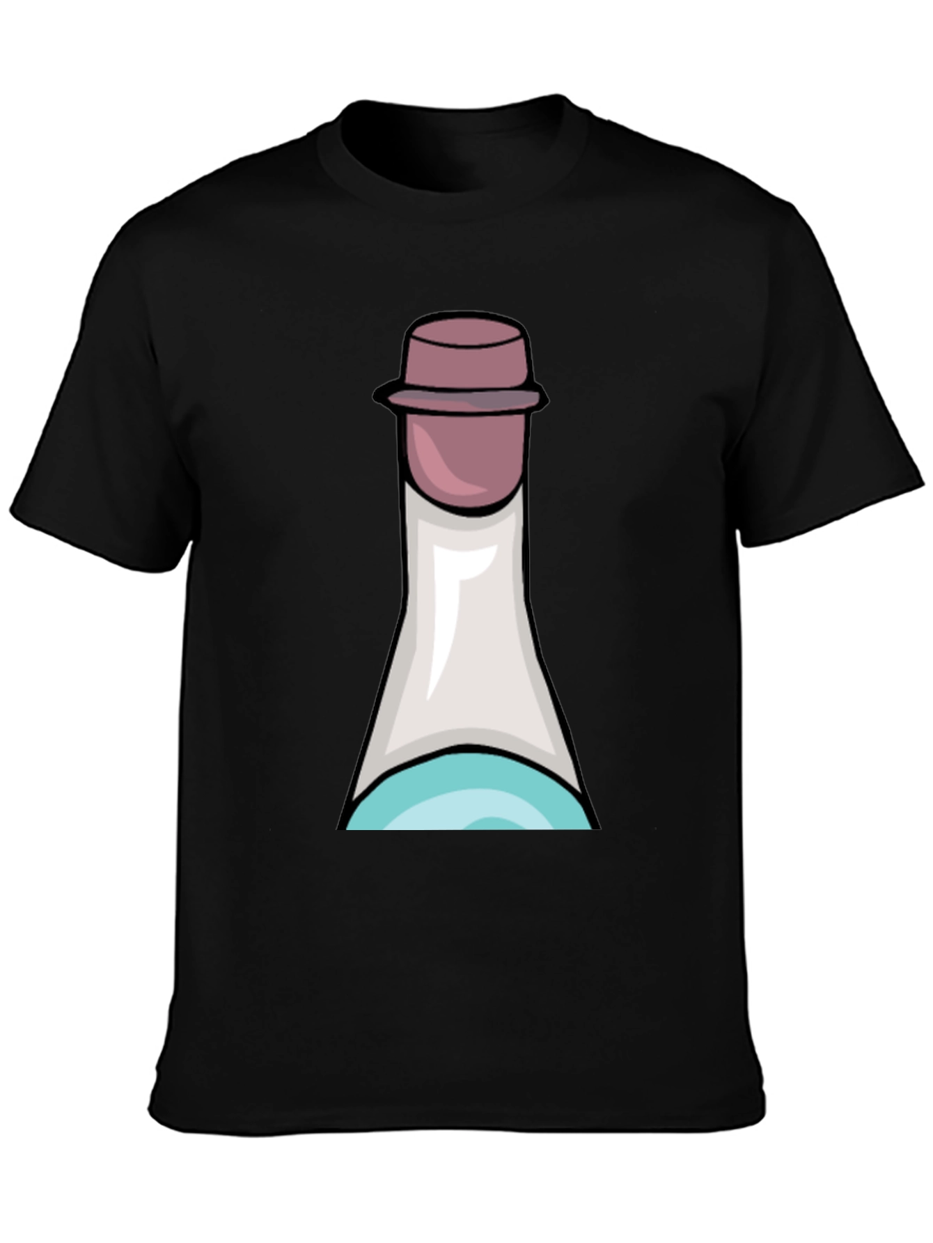 Fun Cartoon Bottle T-Shirt - Black Cotton Tee