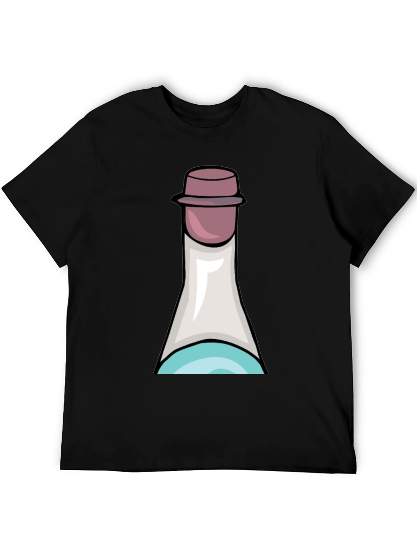 Fun Cartoon Bottle T-Shirt - Black Cotton Tee