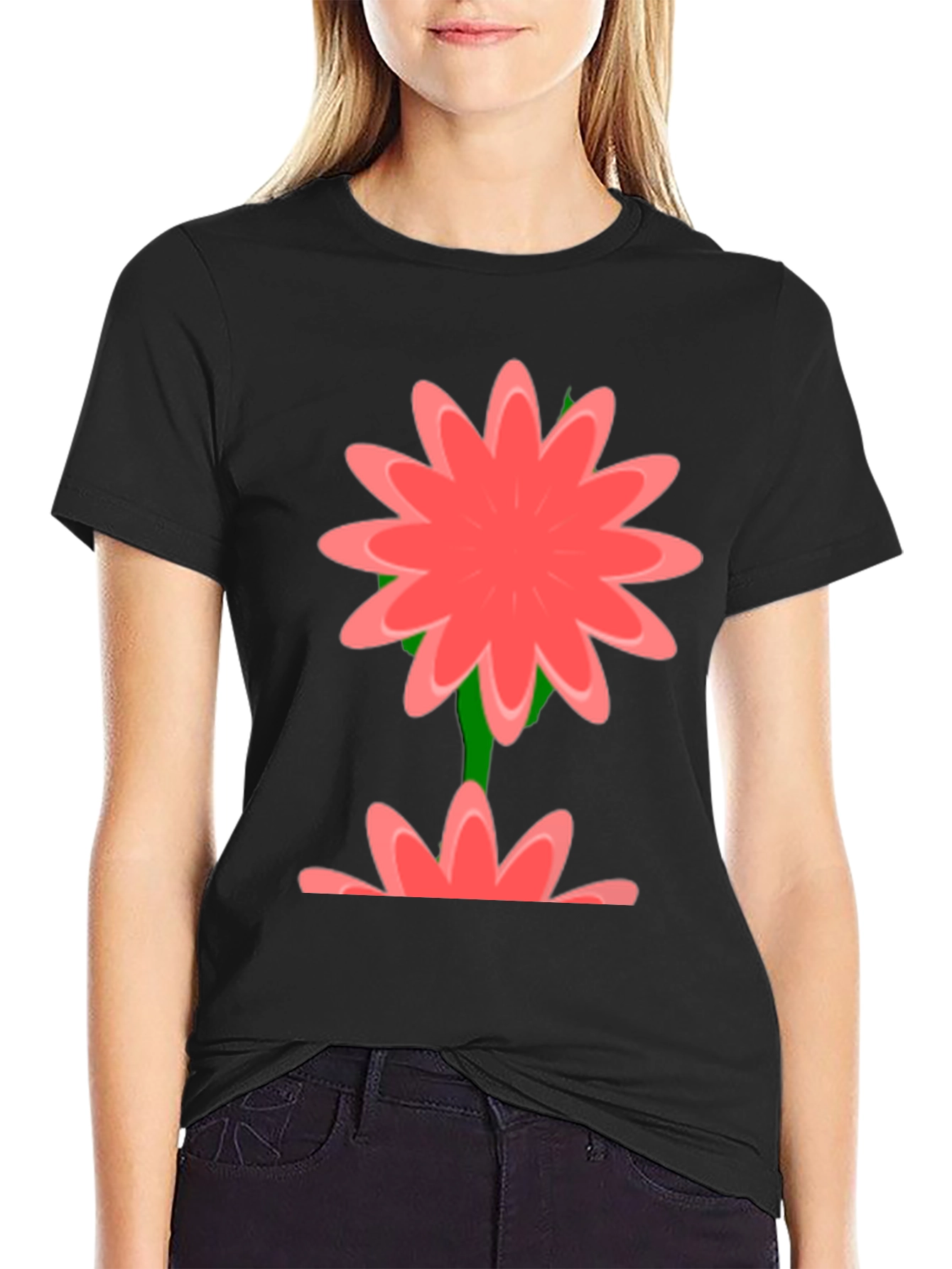 Floral Graphic Print Black T-Shirt