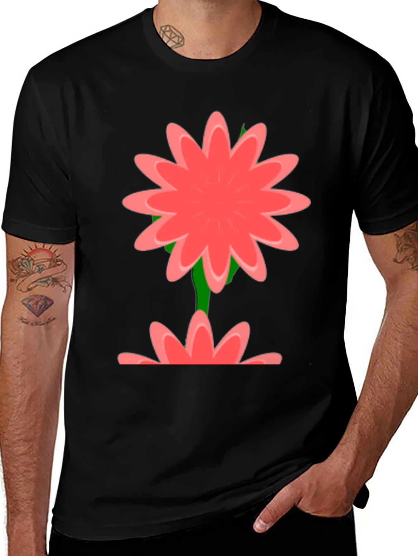 Floral Graphic Print Black T-Shirt