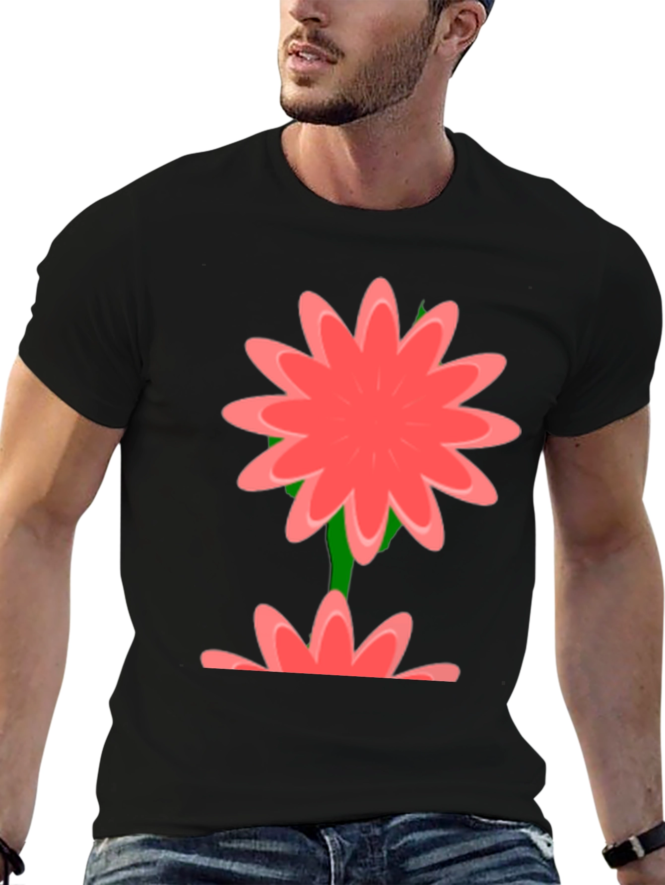Floral Graphic Print Black T-Shirt
