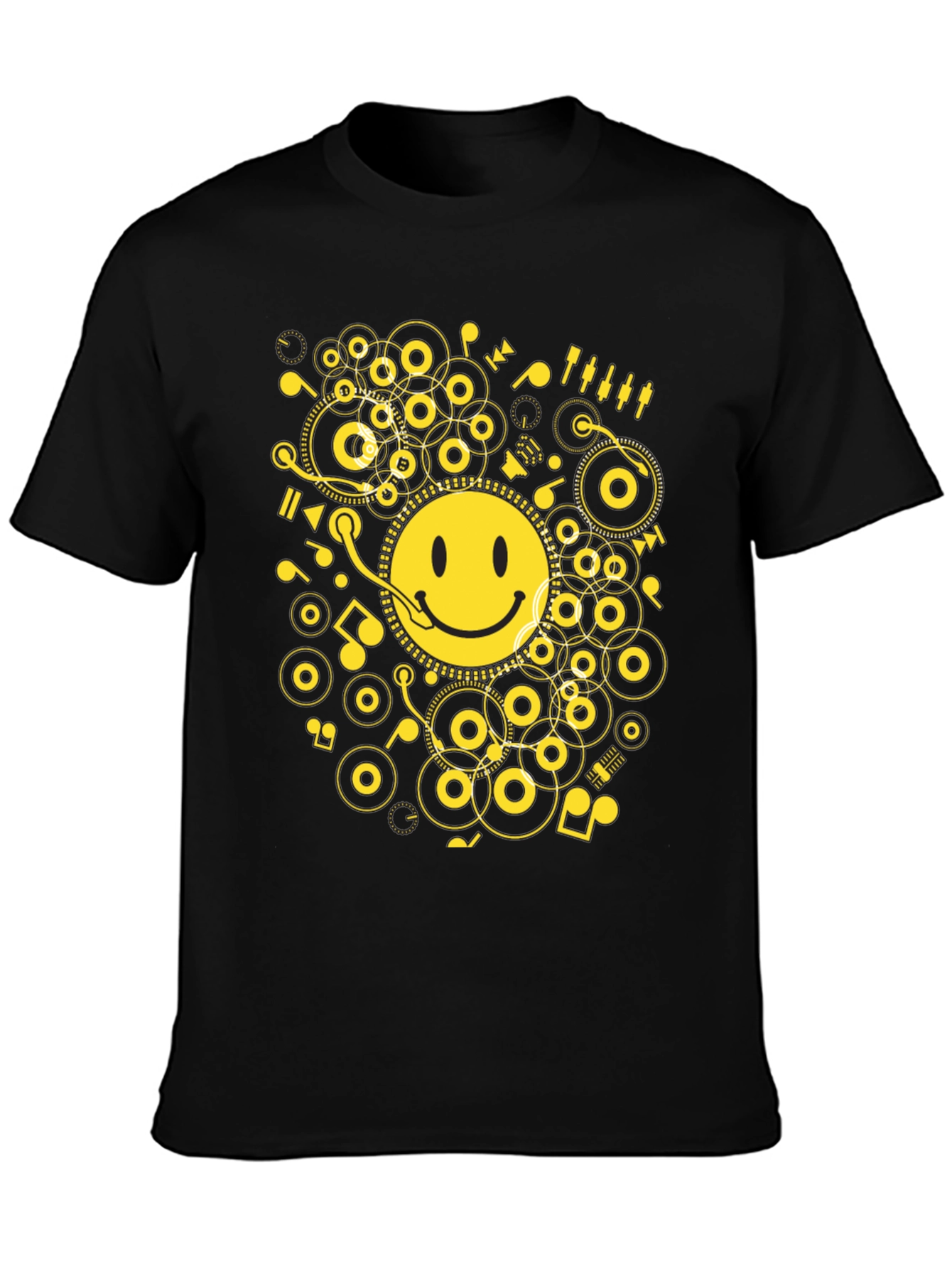 Smiley DJ Graphic Tee - Black Cotton T-Shirt