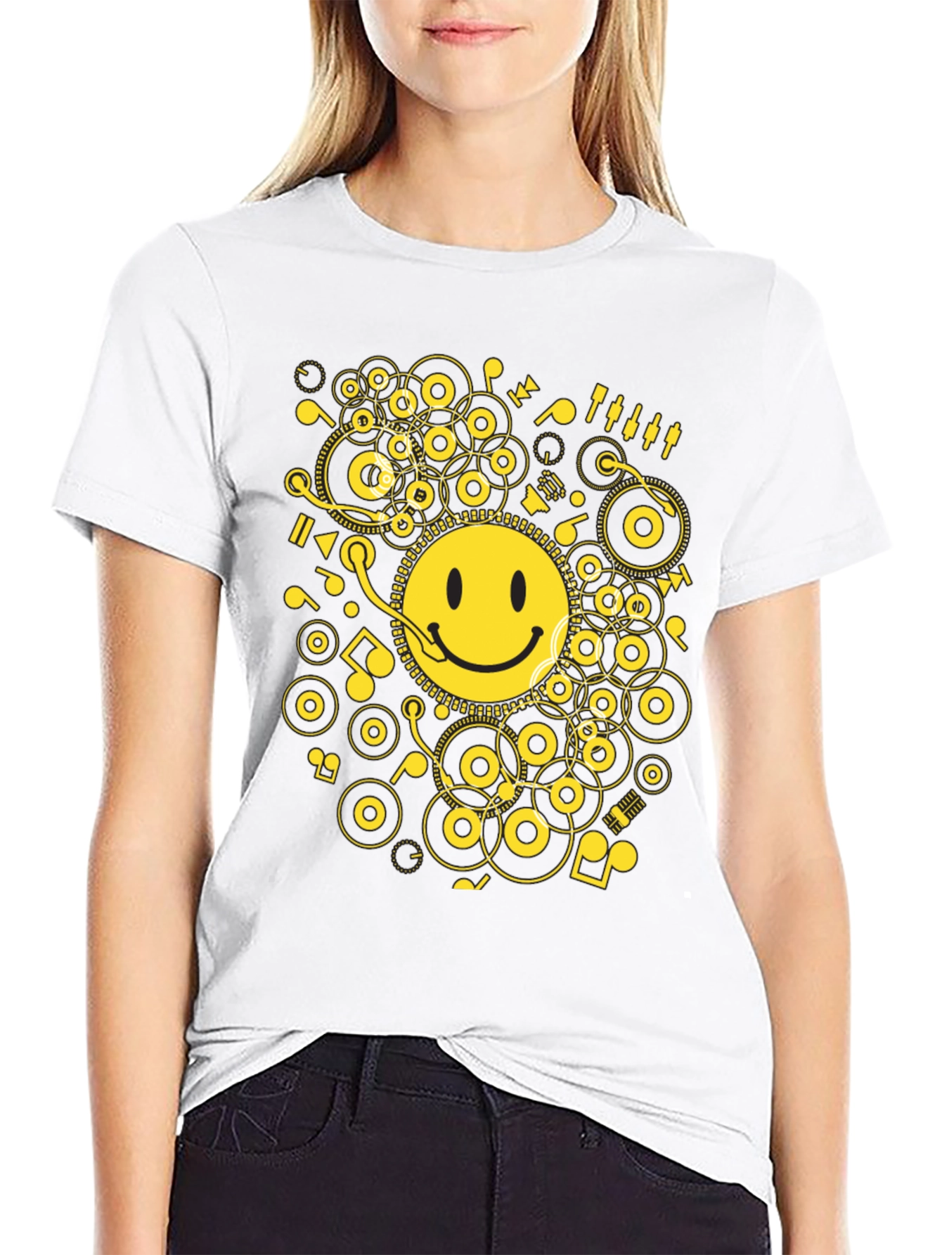 Smiley DJ Graphic Tee - Black Cotton T-Shirt