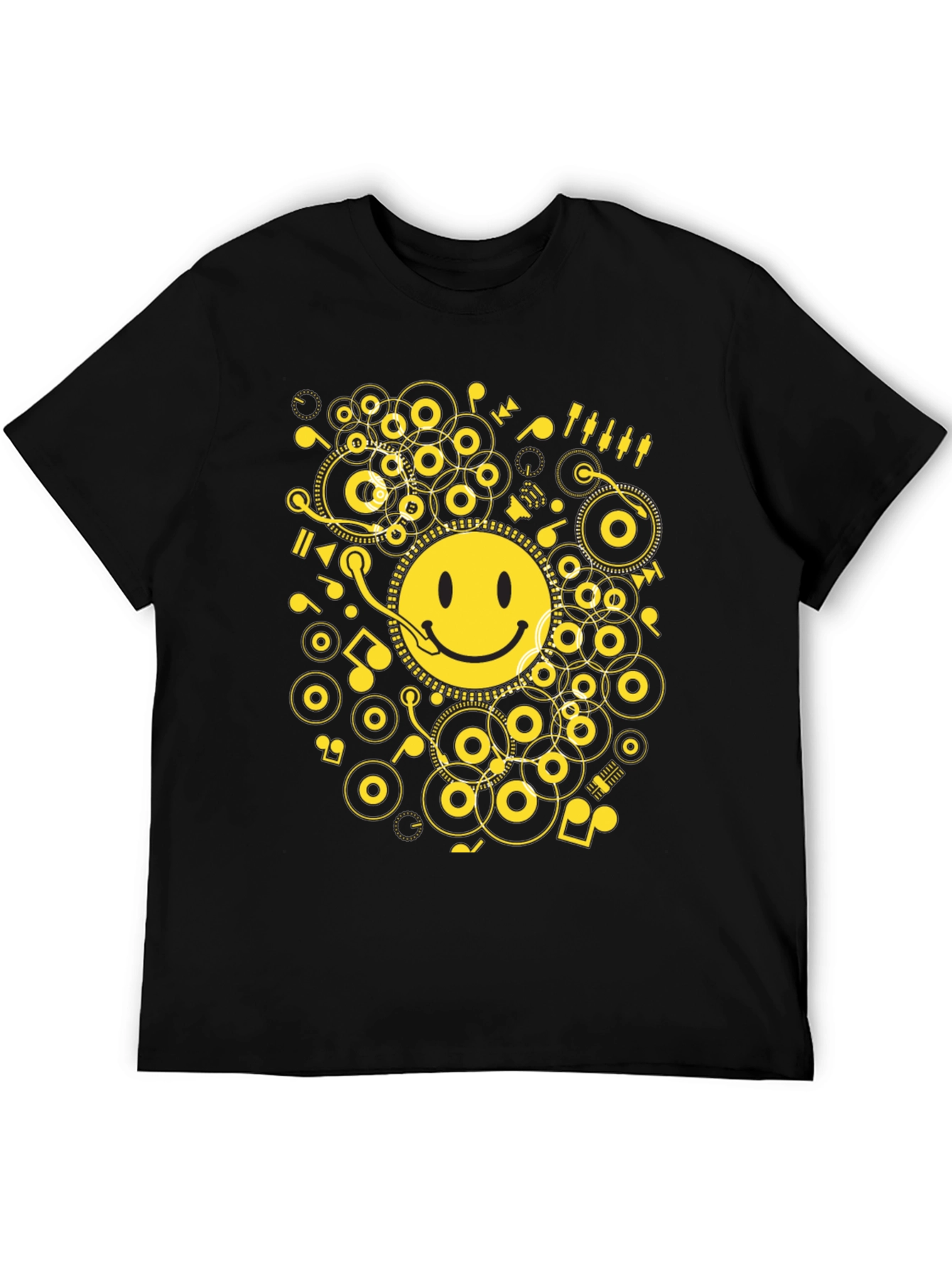 Smiley DJ Graphic Tee - Black Cotton T-Shirt