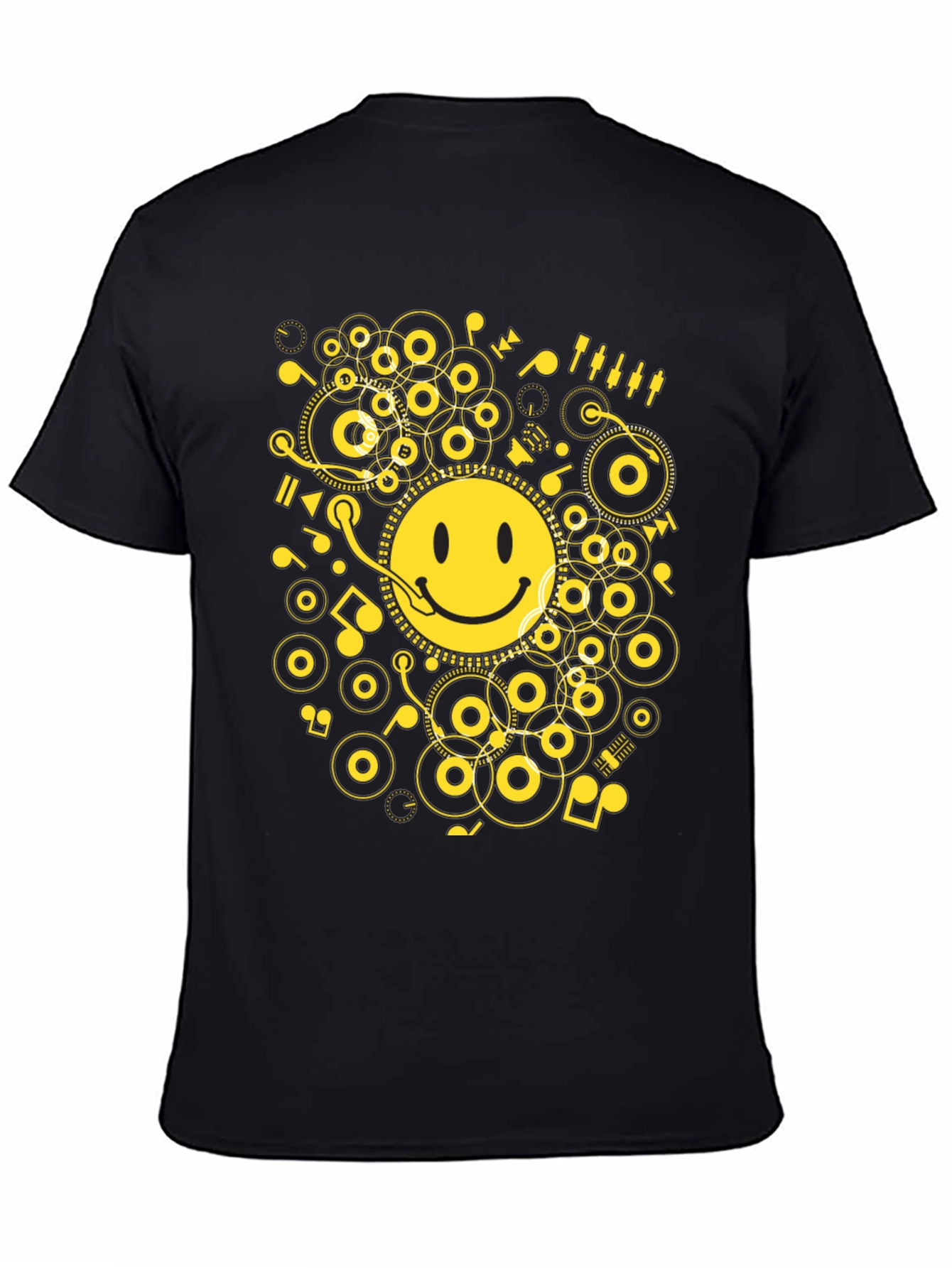 Smiley DJ Graphic Tee - Black Cotton T-Shirt