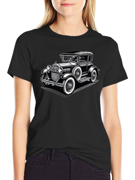 Vintage Car Graphic Tee - Classic Black Cotton T-Shirt