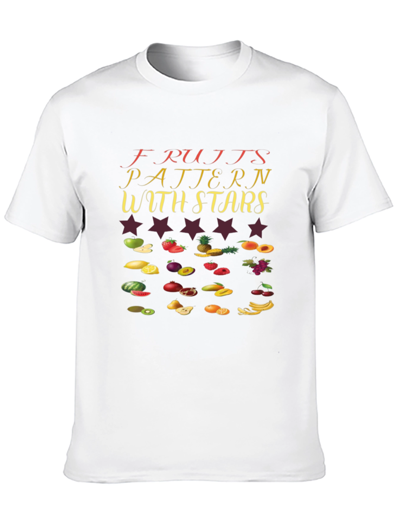 Fruits Pattern with Stars Black T-Shirt