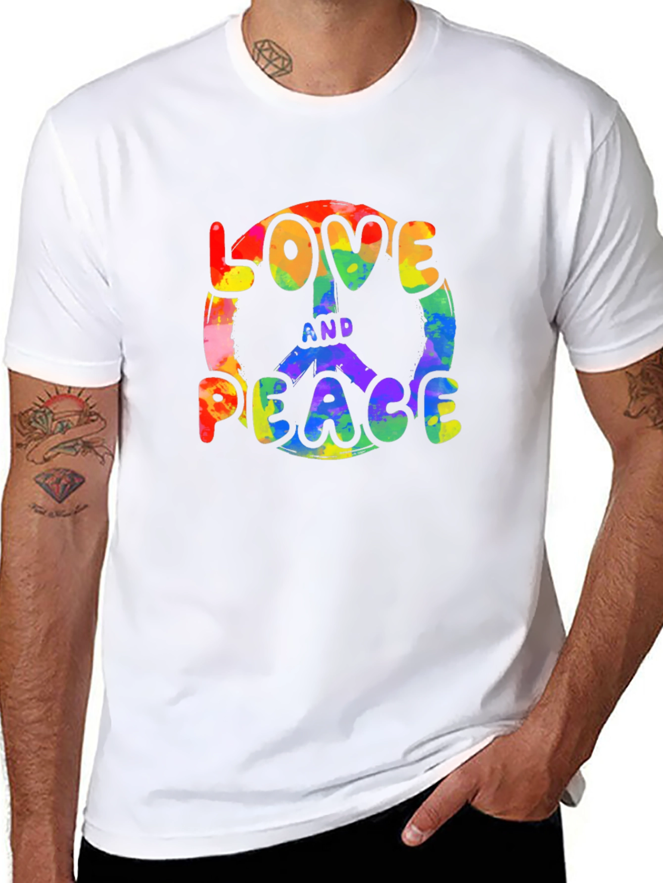 Love and Peace Rainbow Graphic T-Shirt
