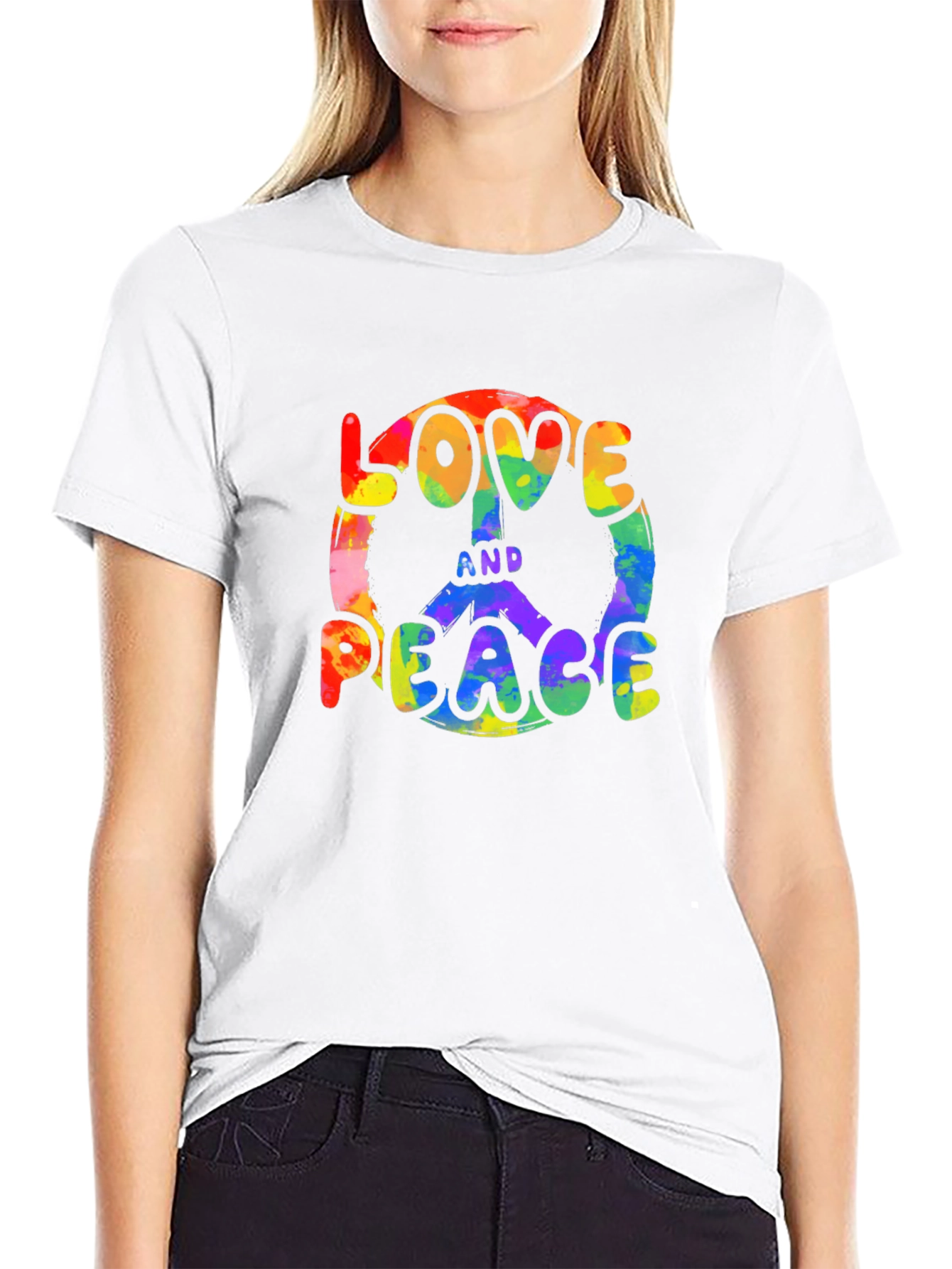 Love and Peace Rainbow Graphic T-Shirt