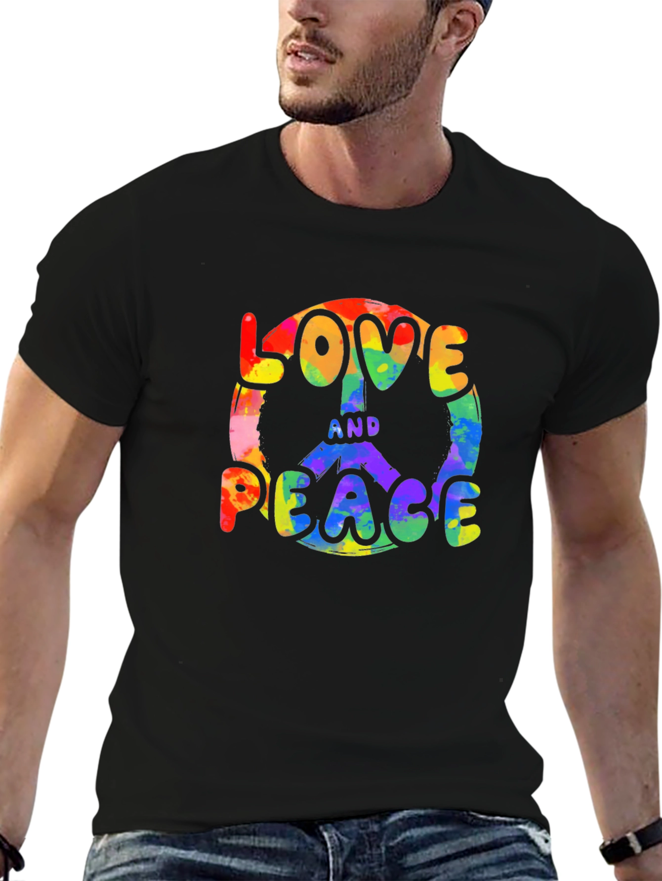 Love and Peace Rainbow Graphic T-Shirt