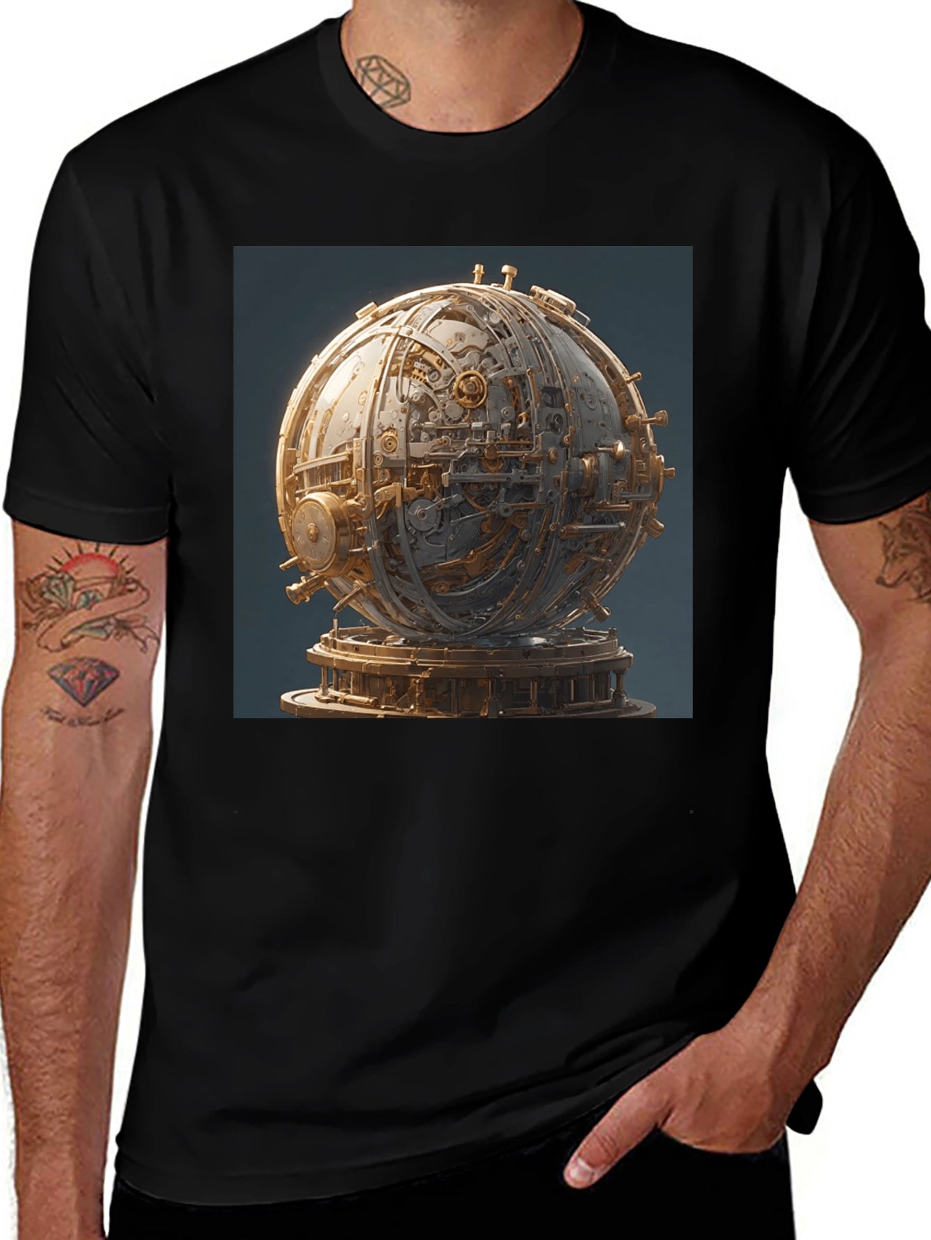 Steampunk Orb Graphic Black T-Shirt