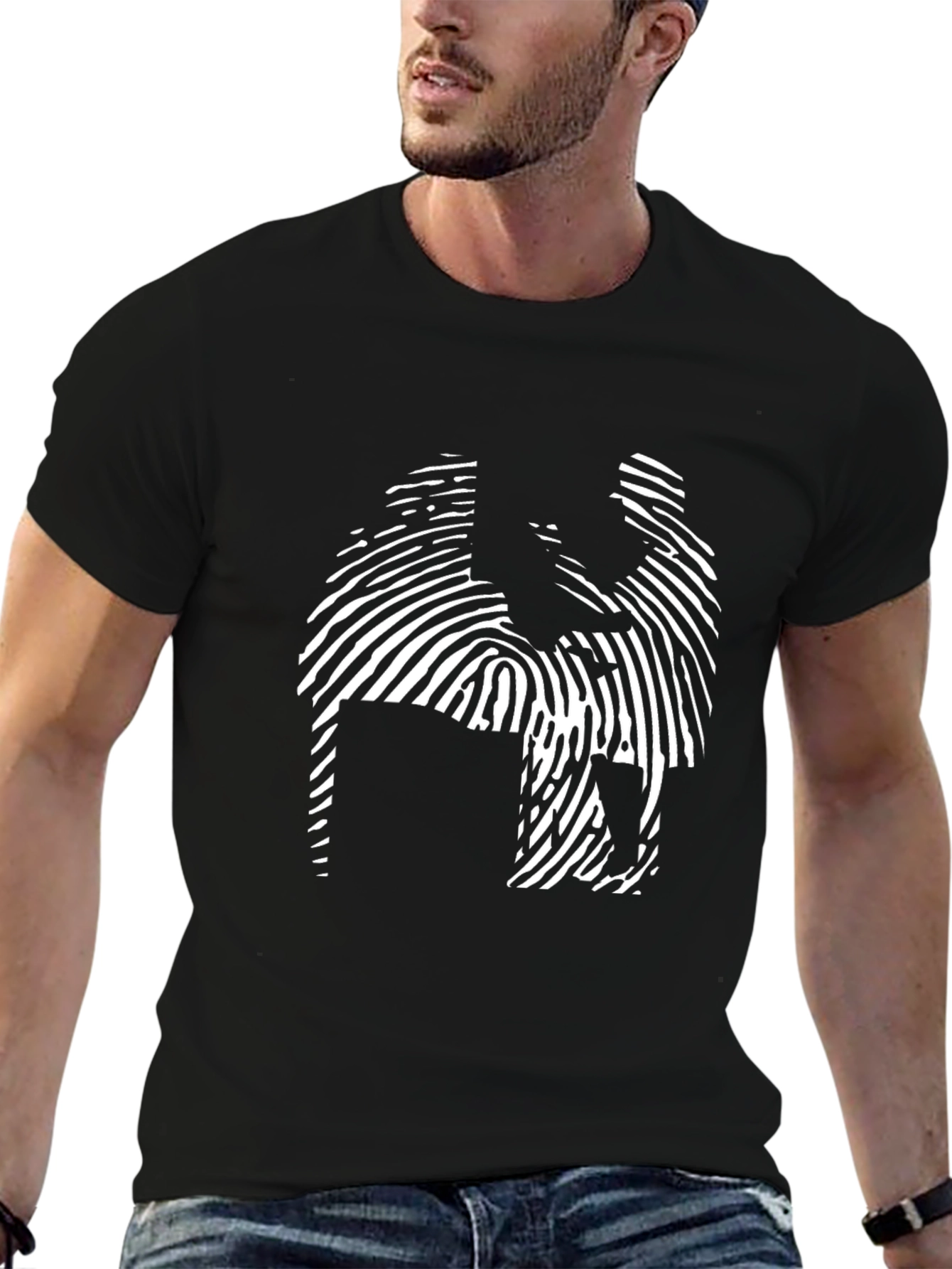 Abstract Fingerprint Design Black T-Shirt