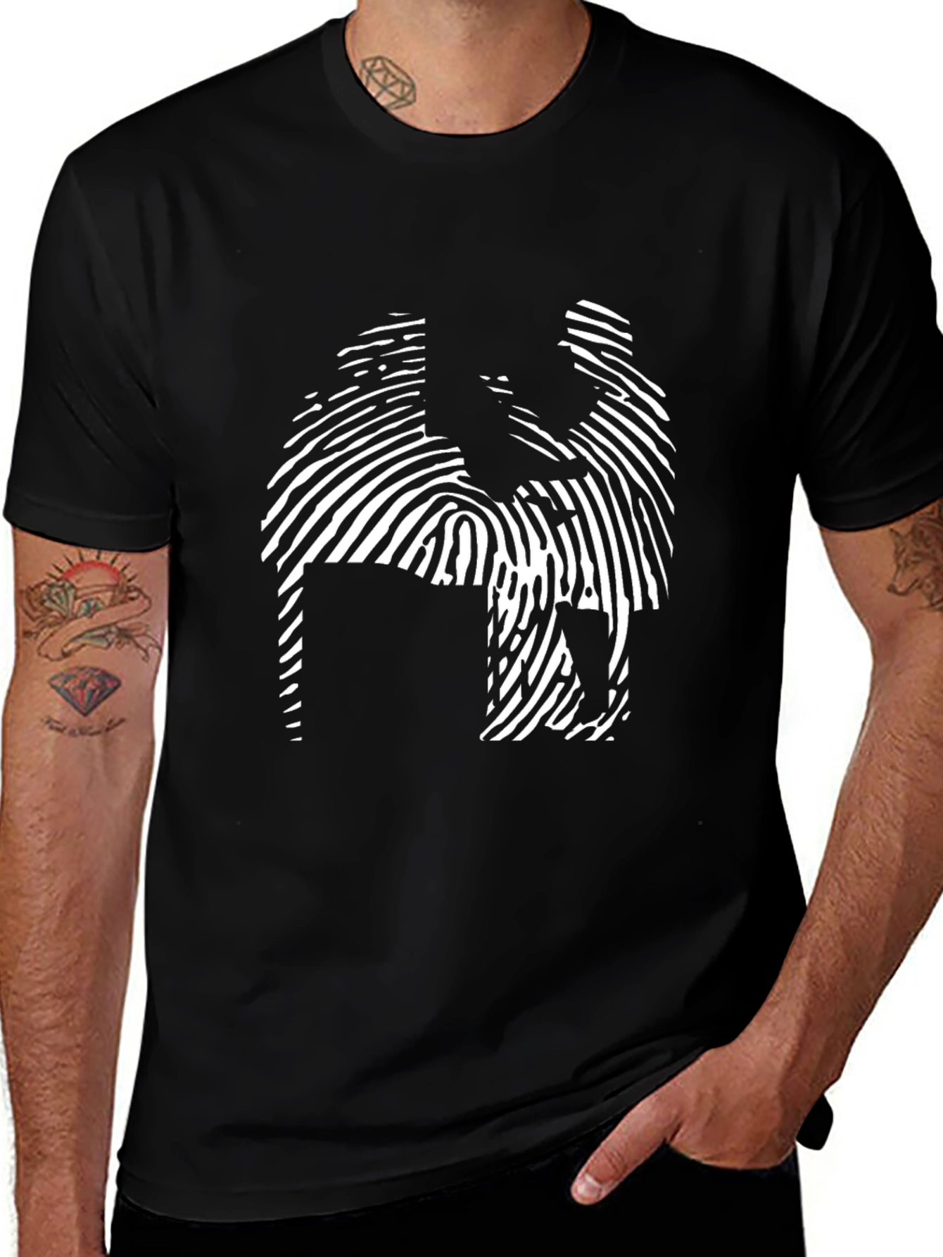 Abstract Fingerprint Design Black T-Shirt