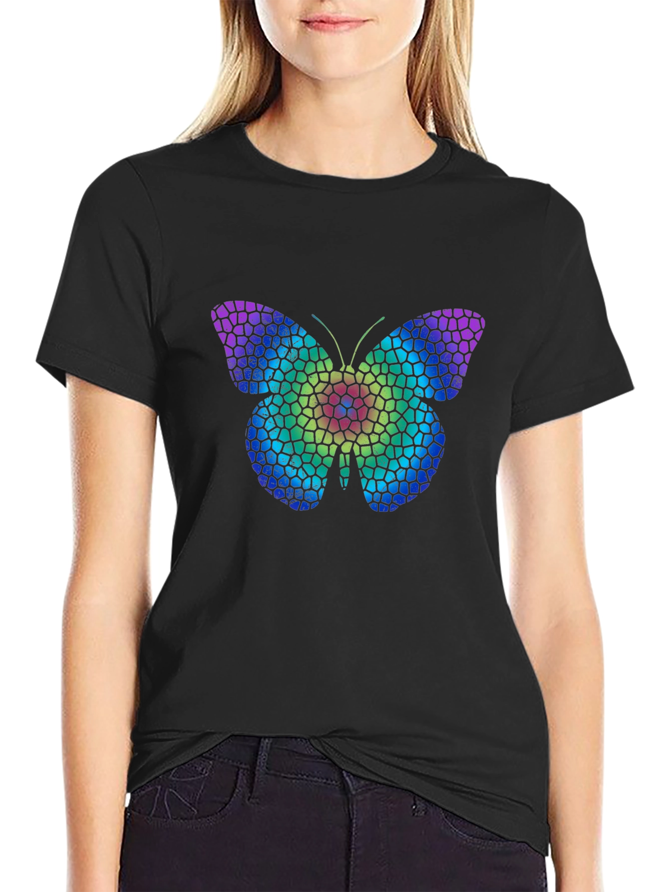 Mosaic Butterfly Graphic Tee - Stylish Casual Comfort