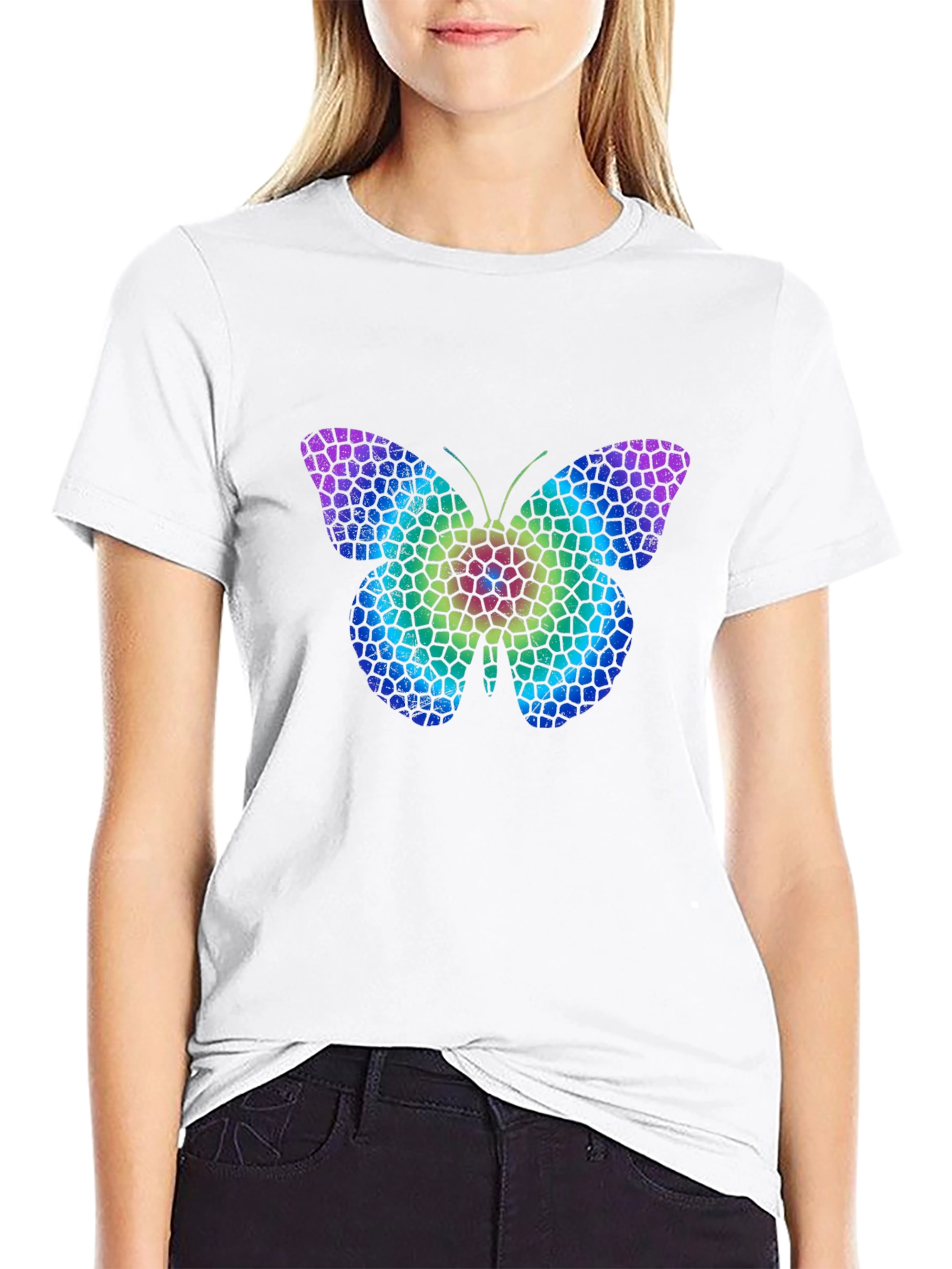 Mosaic Butterfly Graphic Tee - Stylish Casual Comfort