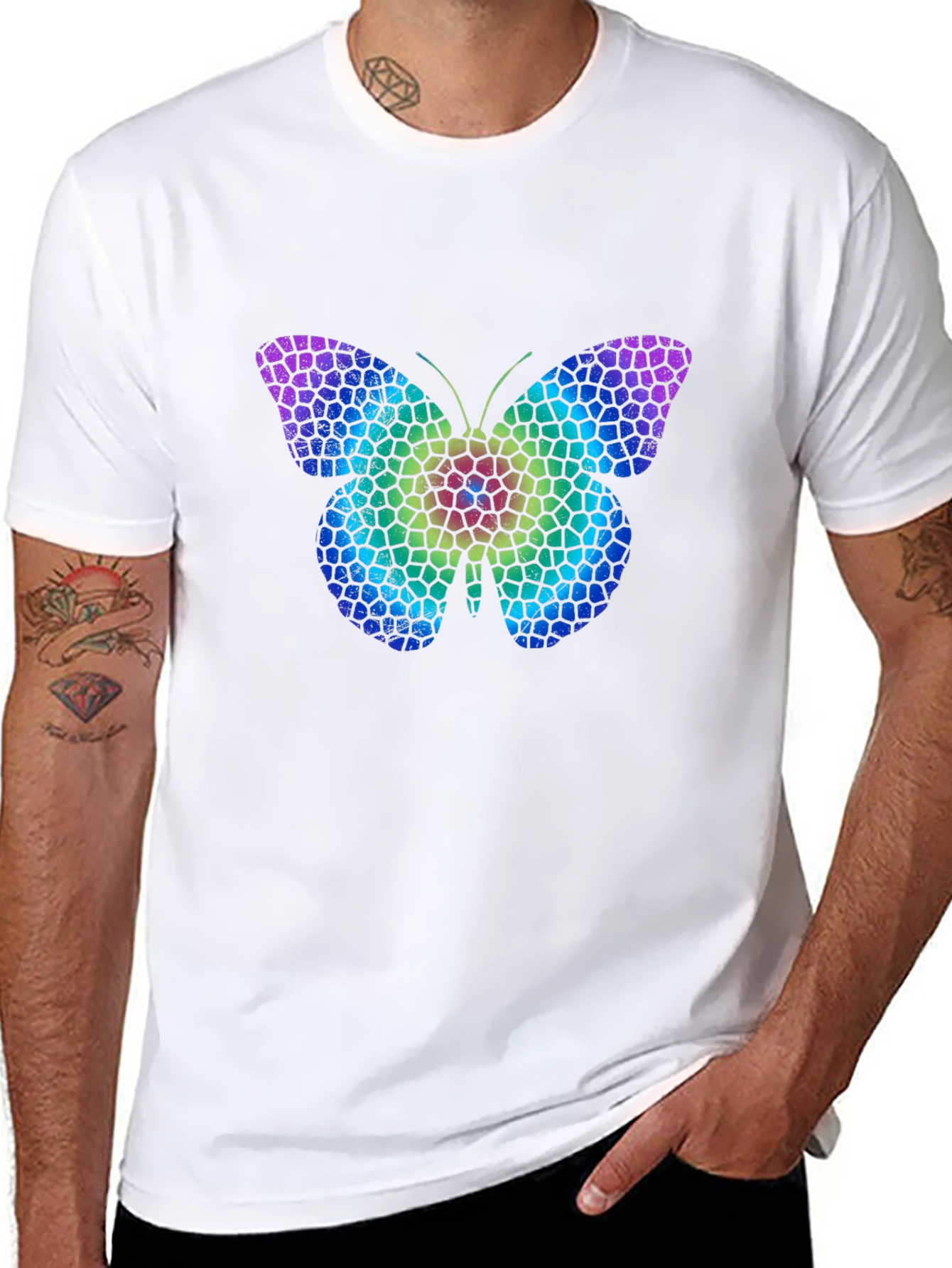 Mosaic Butterfly Graphic Tee - Stylish Casual Comfort