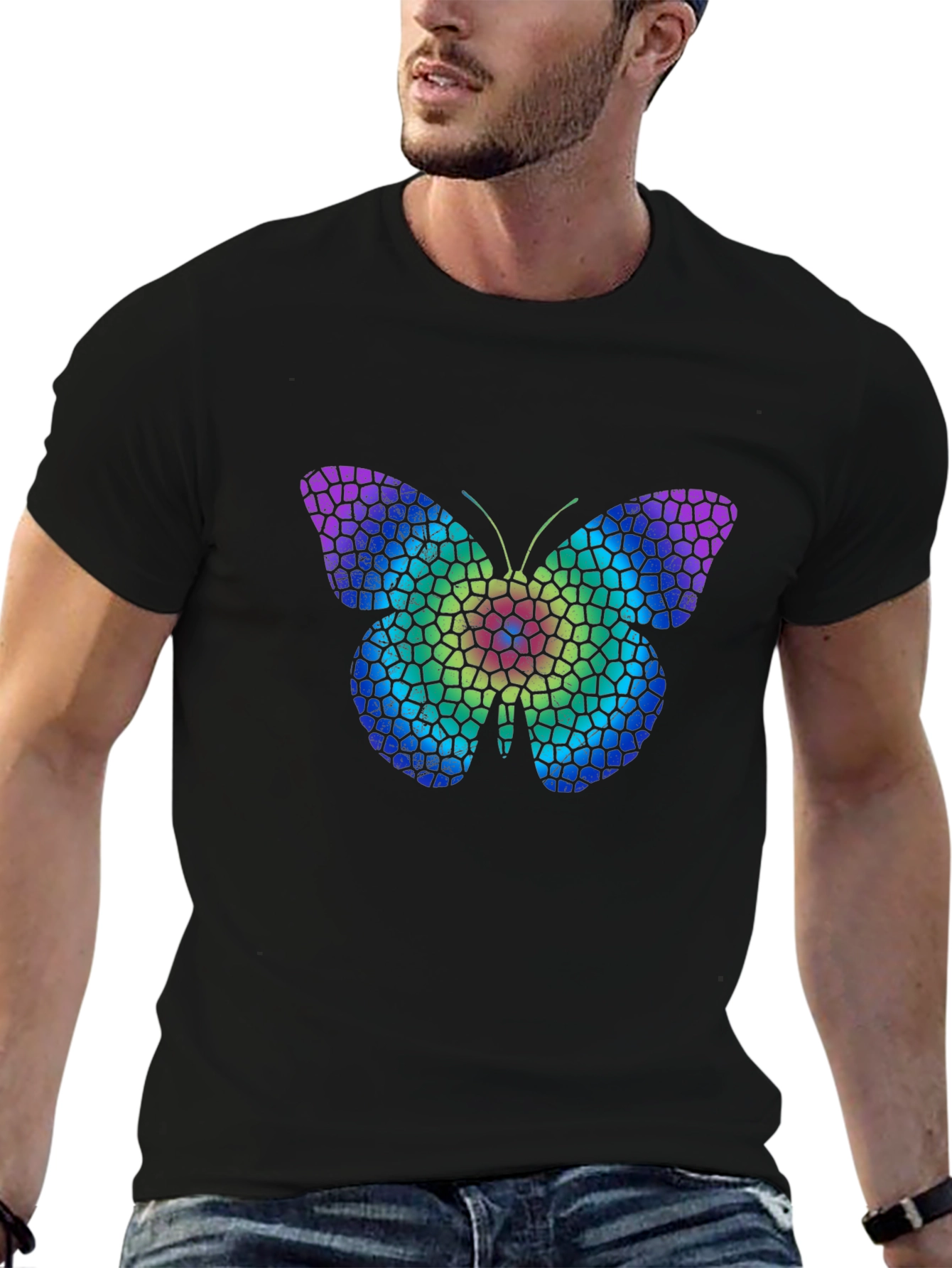 Mosaic Butterfly Graphic Tee - Stylish Casual Comfort