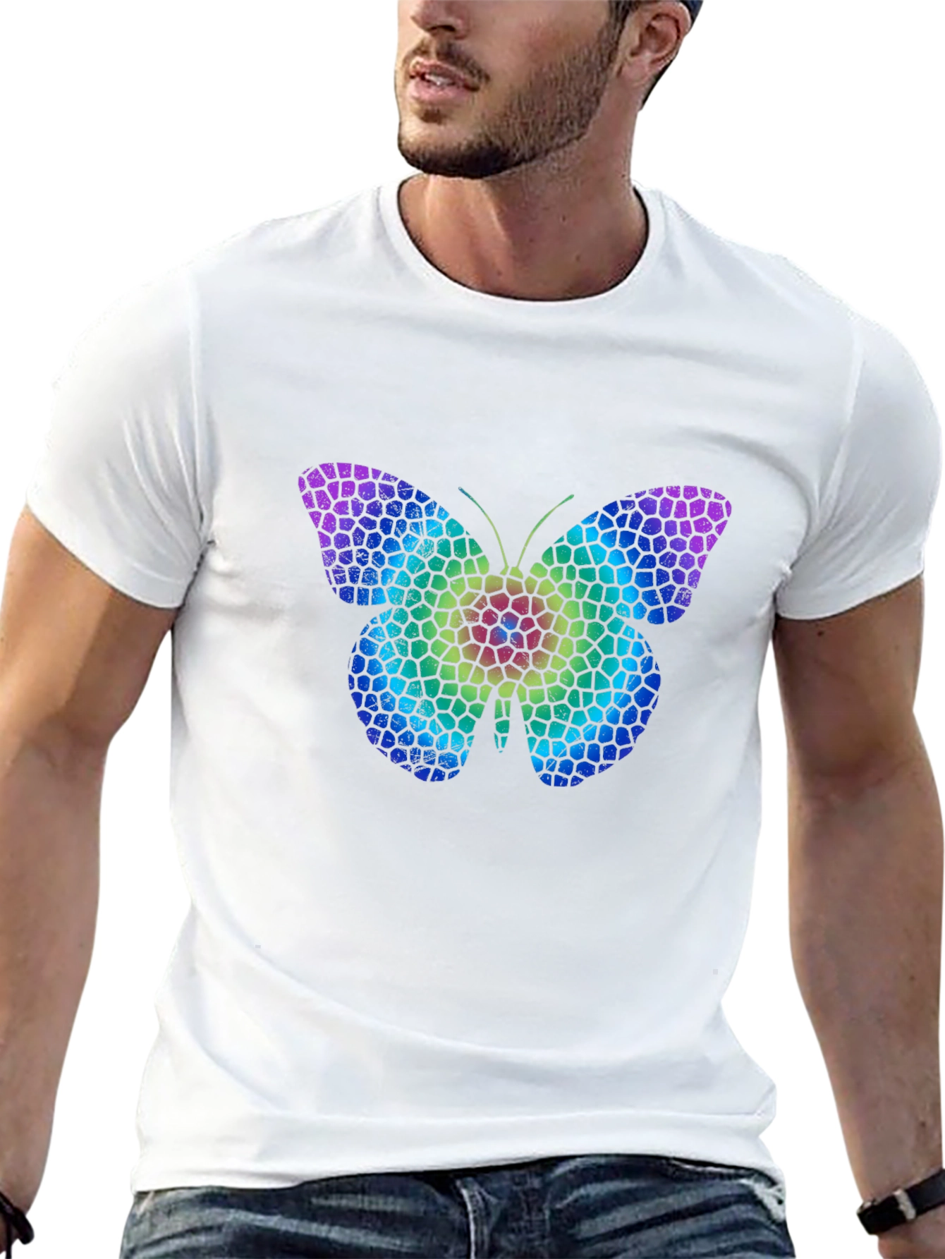 Mosaic Butterfly Graphic Tee - Stylish Casual Comfort