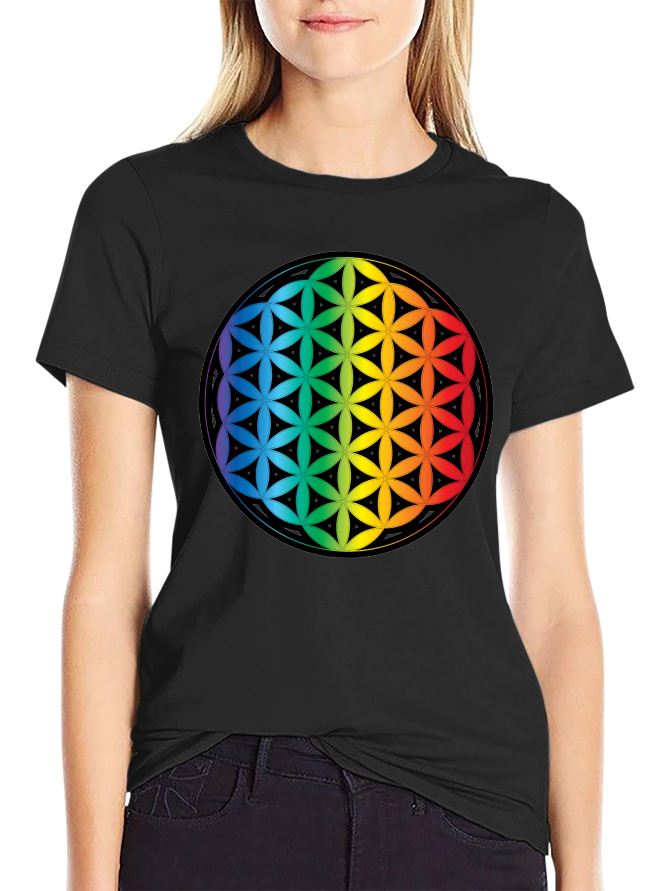 Rainbow Flower of Life Graphic Tee
