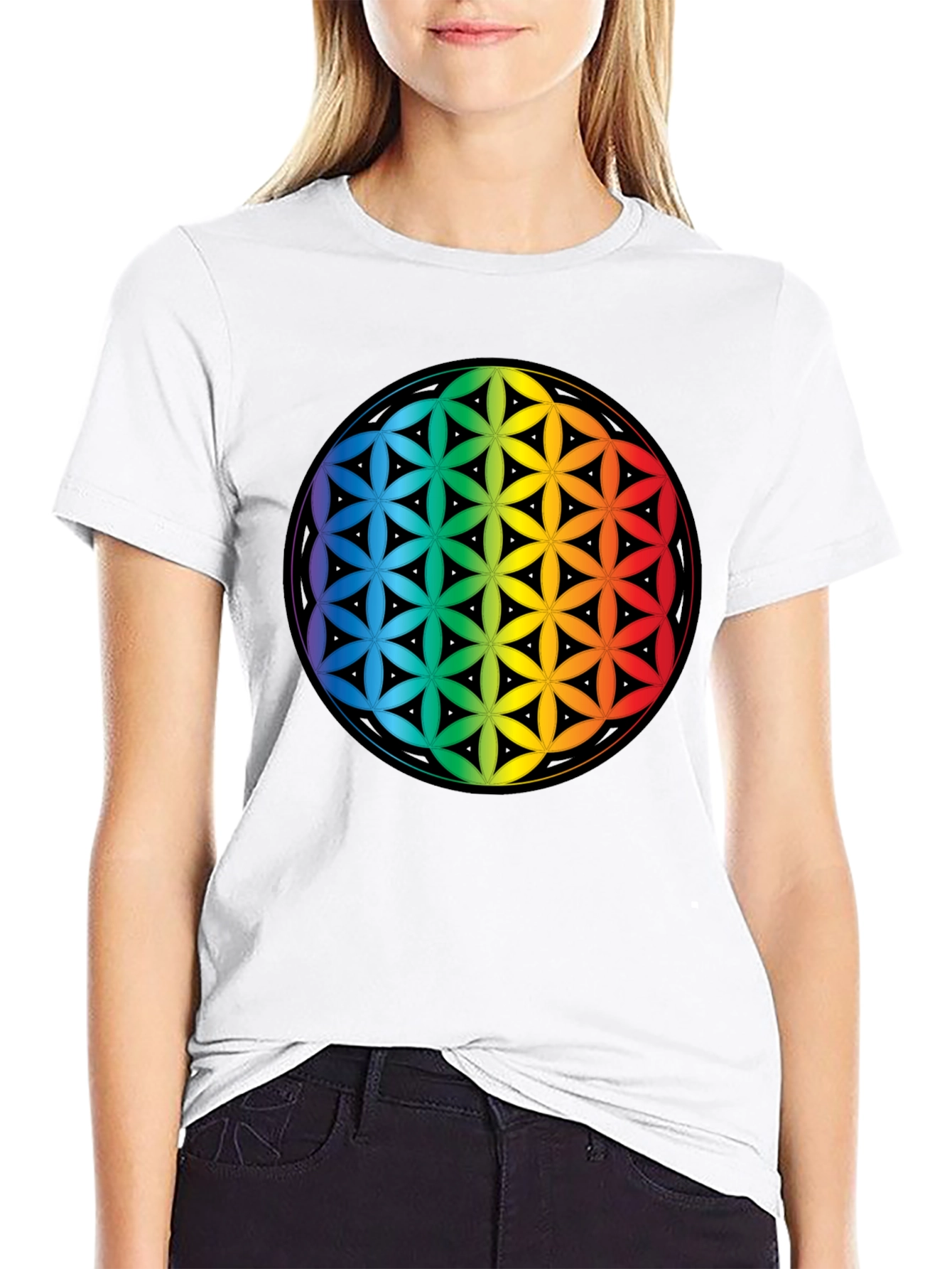 Rainbow Flower of Life Graphic Tee