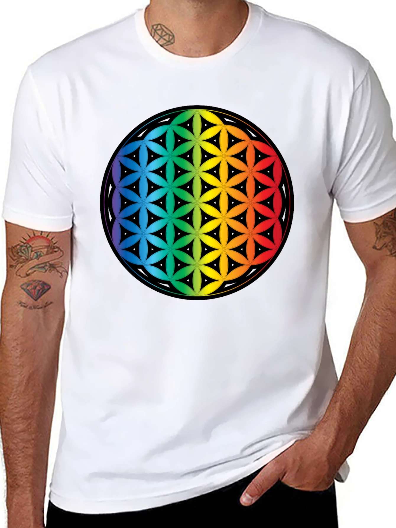 Rainbow Flower of Life Graphic Tee