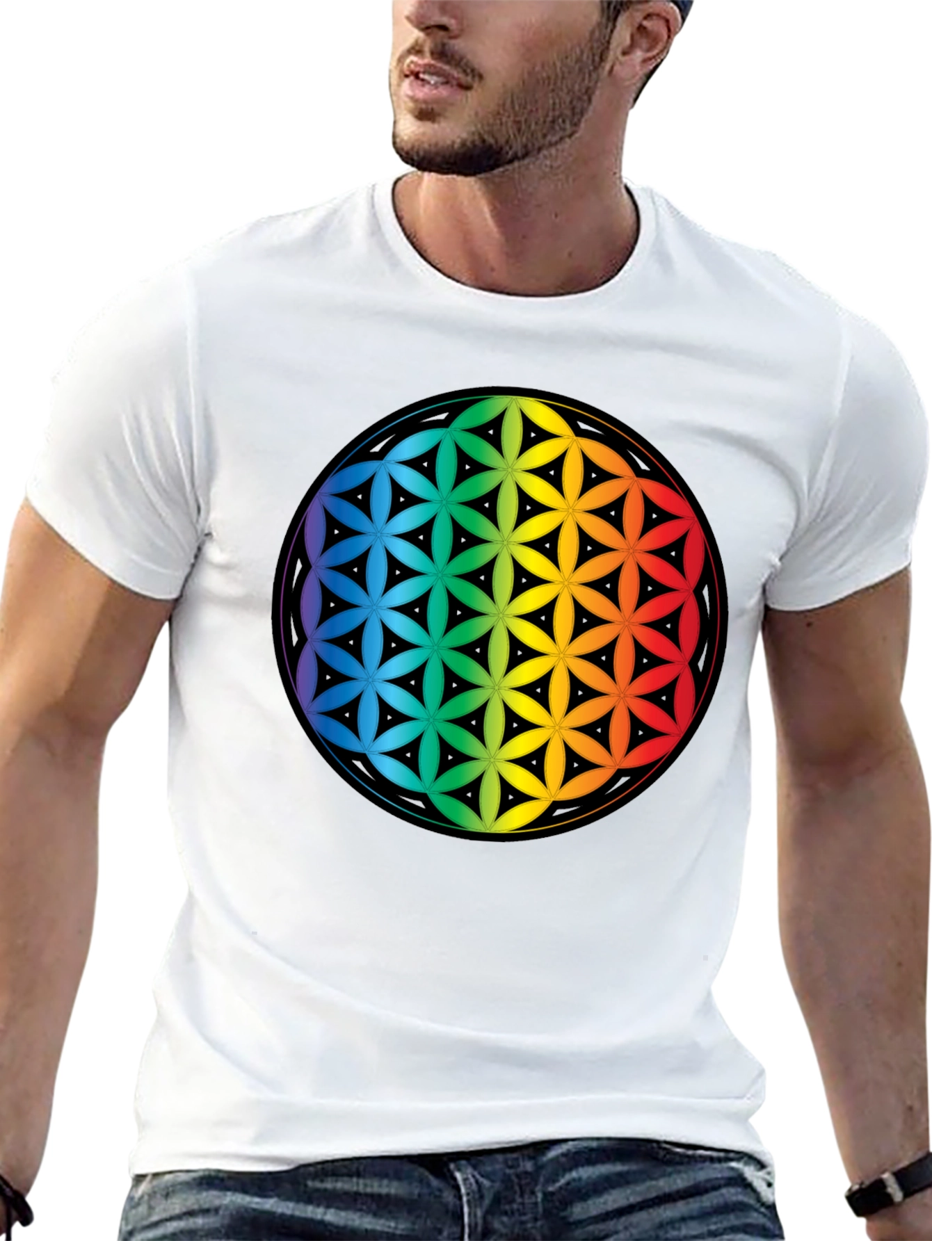Rainbow Flower of Life Graphic Tee