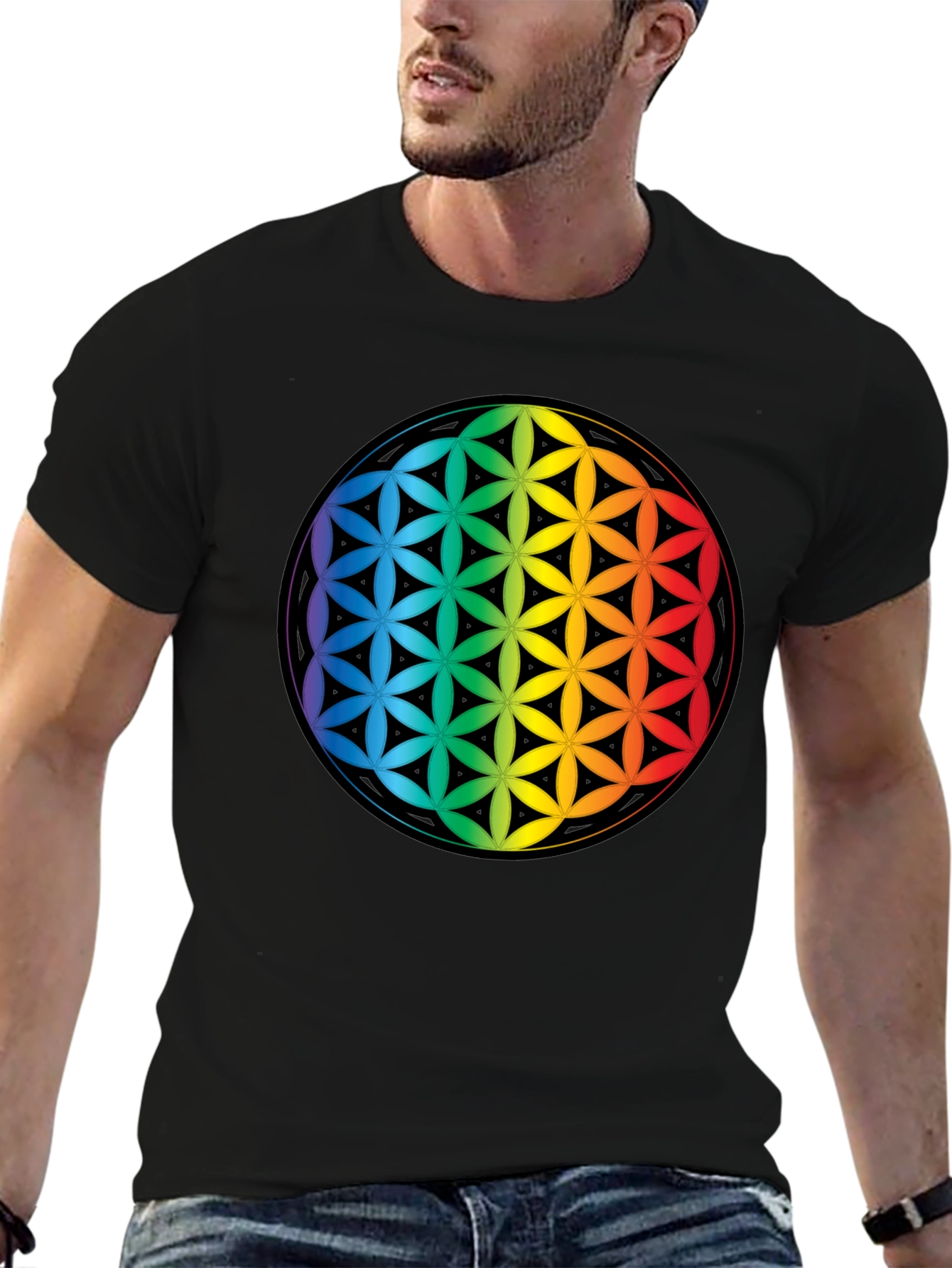 Rainbow Flower of Life Graphic Tee
