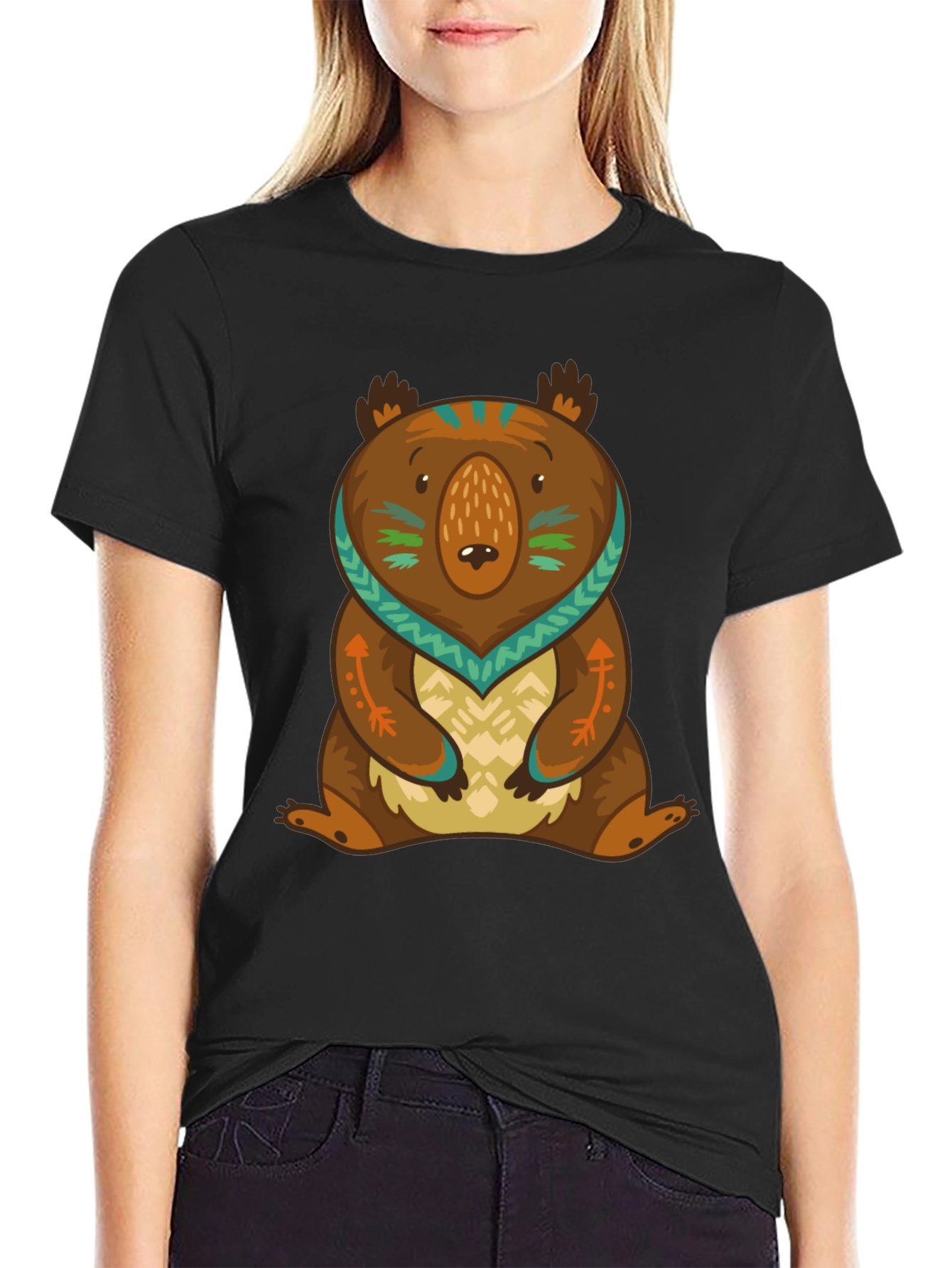 Bear Graphic Print Tee - Black